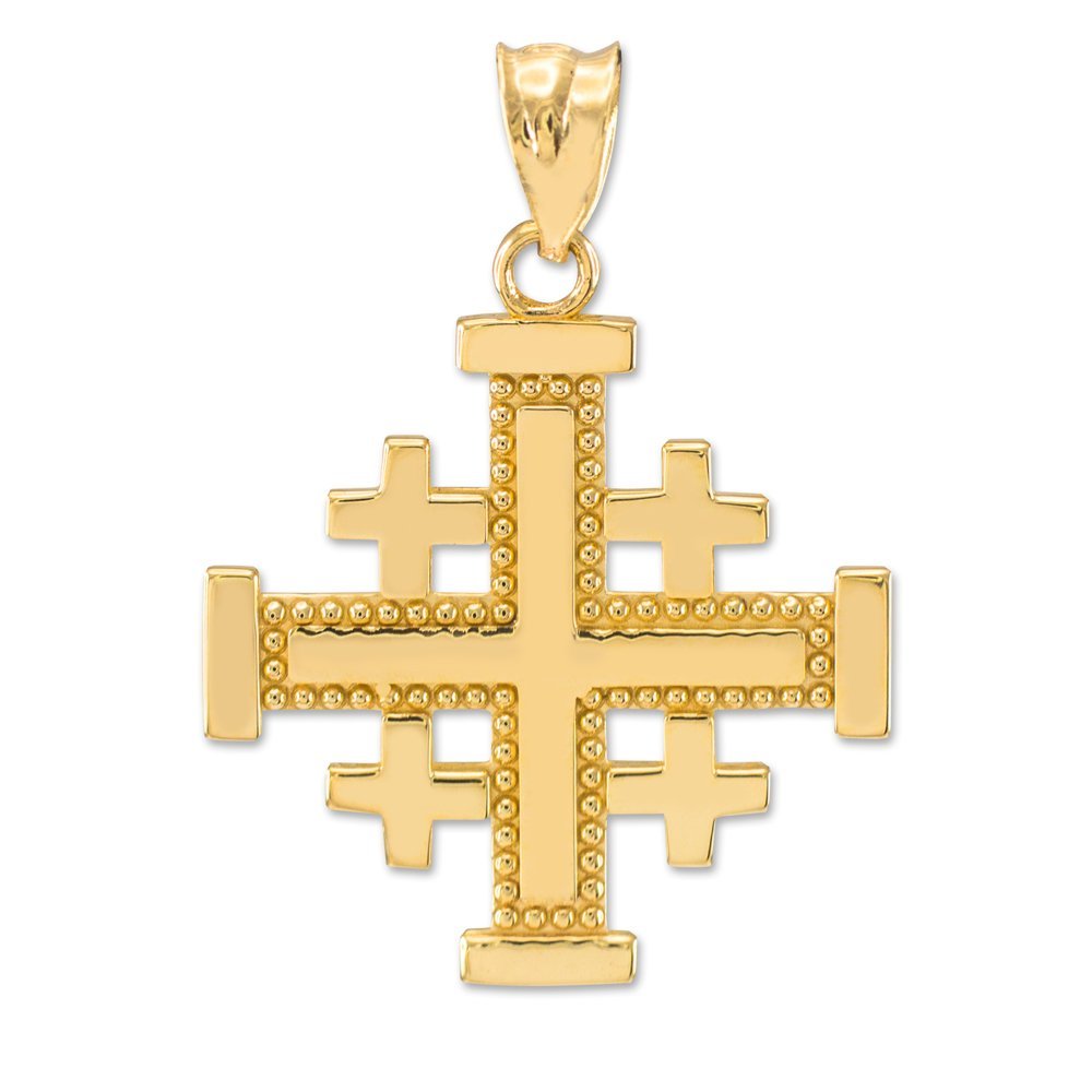 Claddagh GoldMasonic Jewelry (Freemason) Polished 10k Yellow Gold Crusaders Jerusalem Cross Pendant
