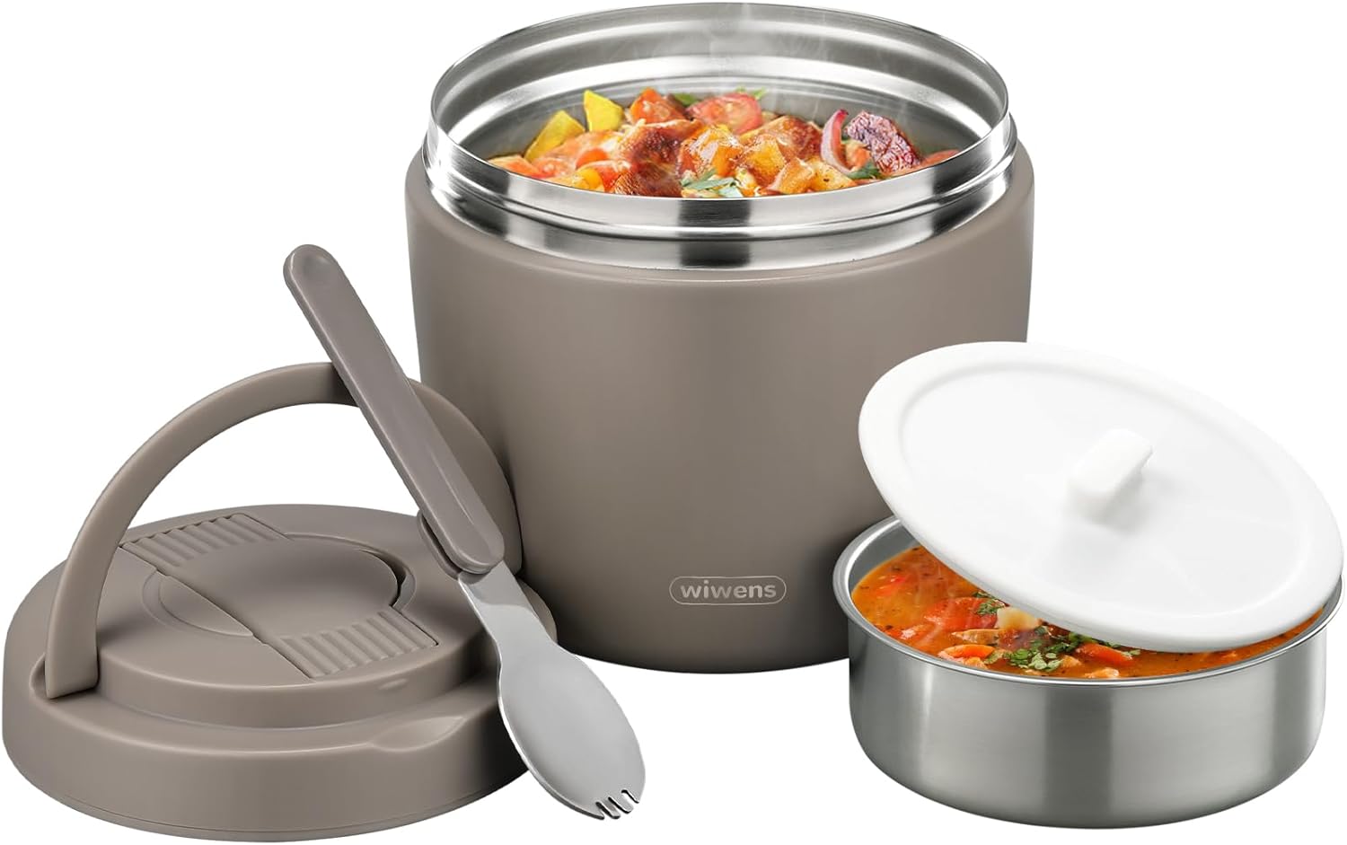 Thermo Food Jar for Hot Food Adults 32OZ Soup Thermo Lunch Containers Wide Mouth Vacuum Insulated Stainless Steel Leakproof Bento Box with Spoon (Khaki)