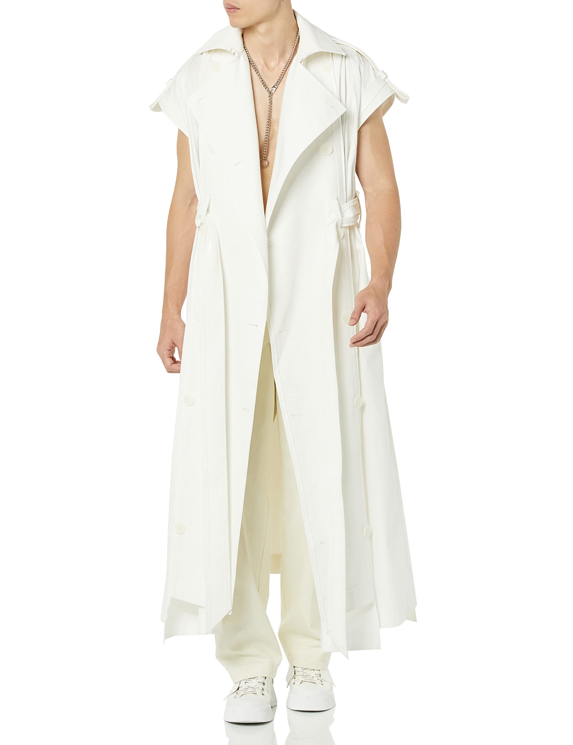 maison blanche All Gender Sleeveless Trench-Coat, White, 4