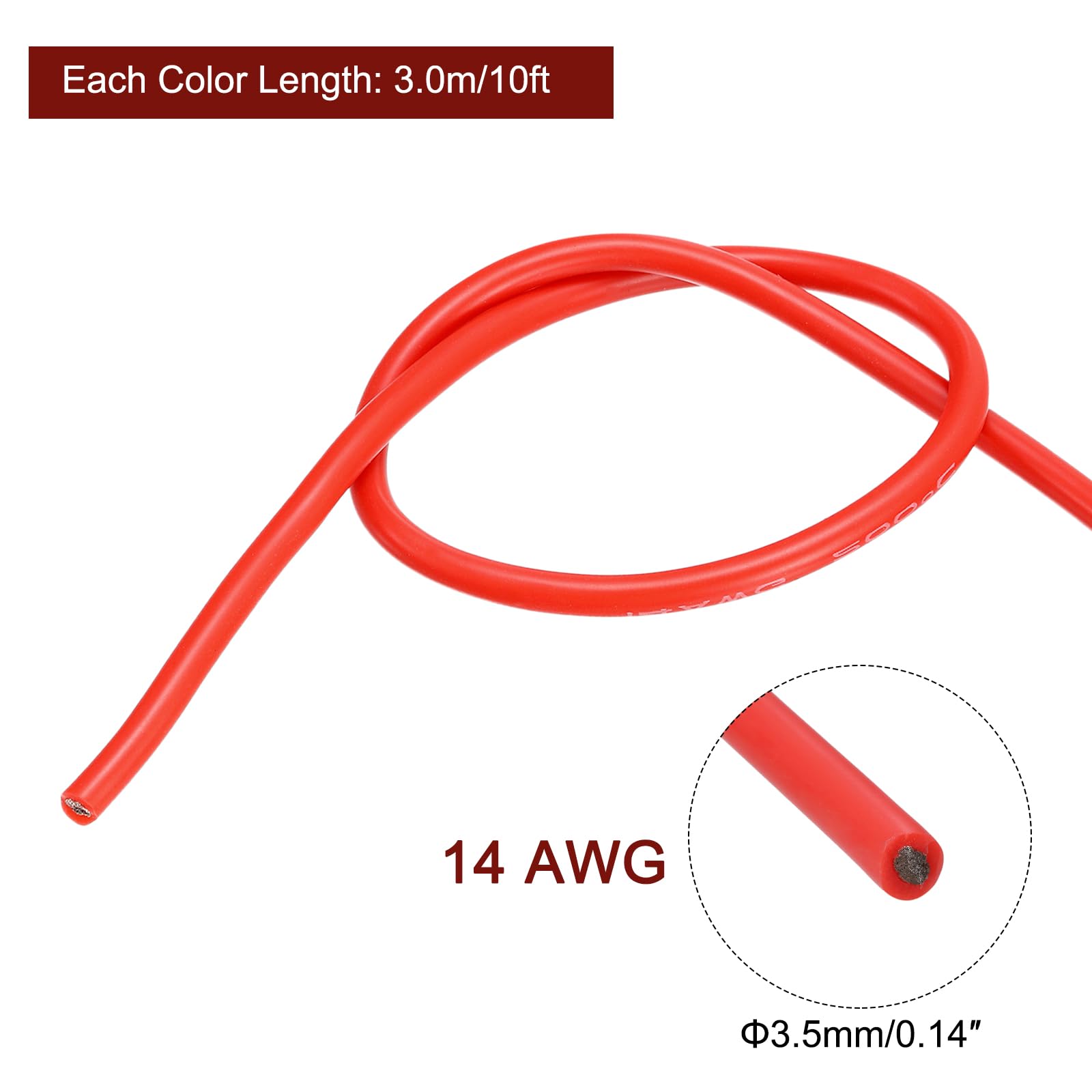 sourcing map 14AWG Elektrischer Draht Kabel 3 Meter Litzendraht Silikon Verzinnte Kupferdrahtspule je 2,08 mm² Solid Elektronik Wire für DIY RC-Modell Lampen Haushaltsgeräte, 6 Farben