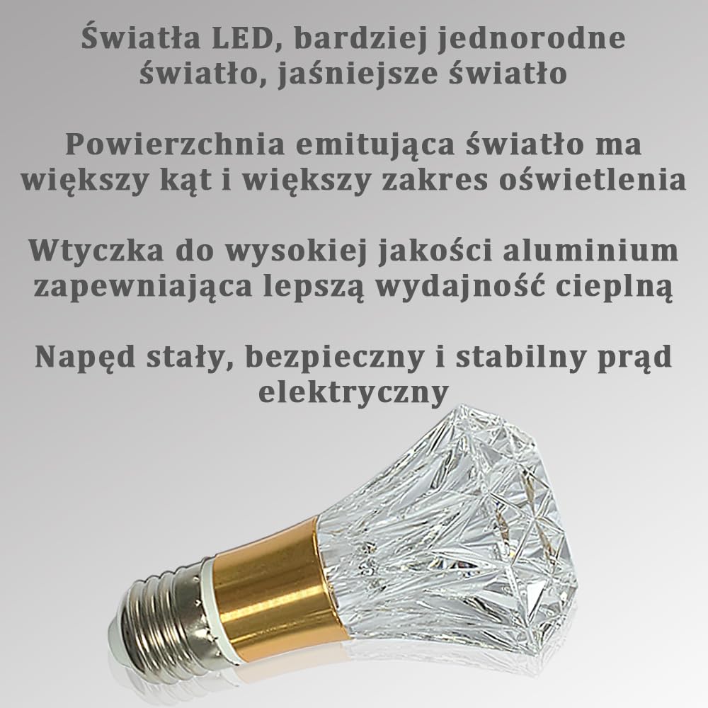 Żarówka Kryształ Akrylowy 5W z Gwintem Edison 85-265V, Ciepłe Światło 3000K, Gwint E27 Profesjonalna Żarówka Dekoracyjna (1 Sztuka E27-B009)
