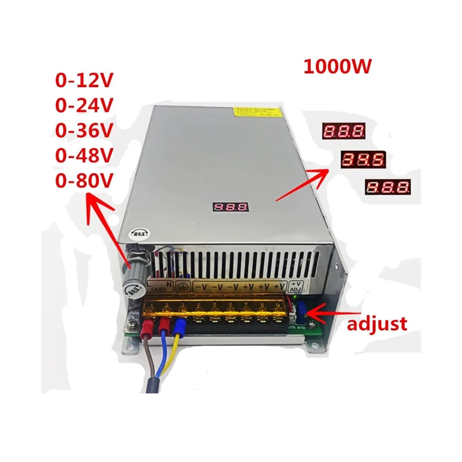 Regulowany zasilacz sieciowy 1000 W DC napięcie 0-48 V 20 A DC stabilizowany 1000 W z wyświetlaczem cyfrowym 48 V, zasilacz sieciowy regulowany