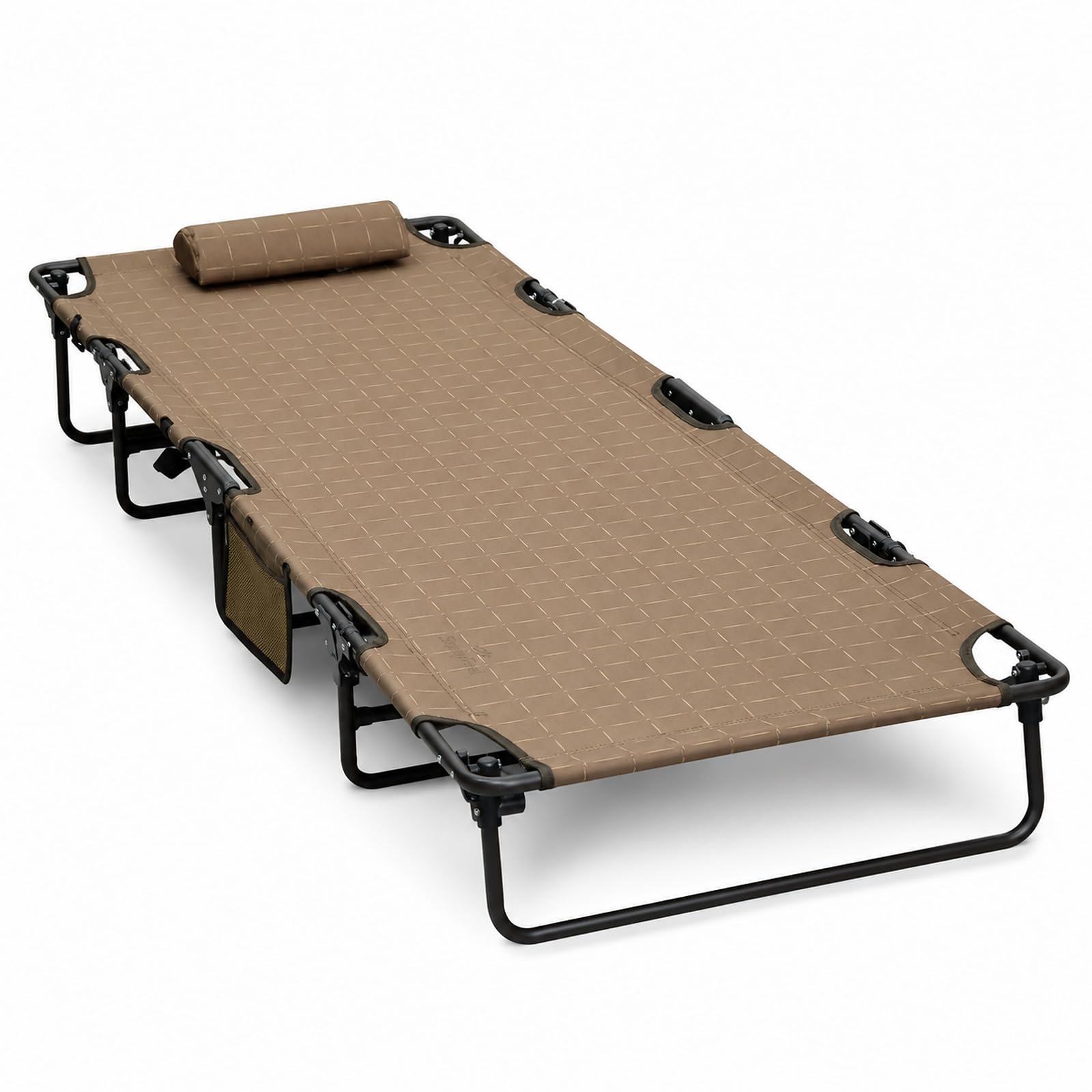 SUNNYFEEL Portable Folding Camping Cot Lightweight, Outdoor Sleeping Cots with Pillow, Easy Set up and with Load-Resistant Support 300 LBS for Travel Camp Beach Vacation Khaki
