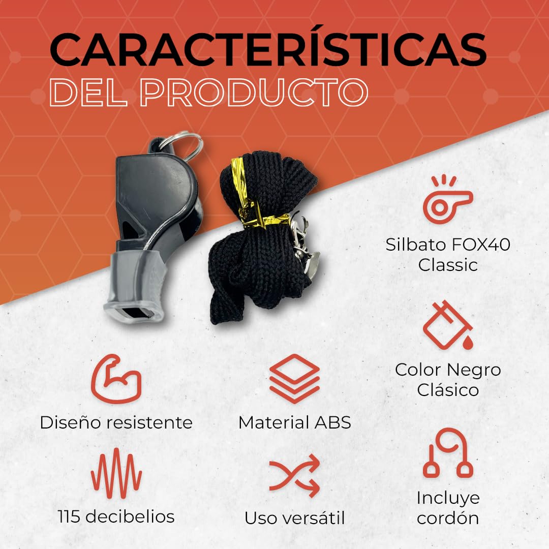 FOX40 Classic Silbato para Entrenador Árbitro Deportivo Profesional, Cordón Resistente, Negro