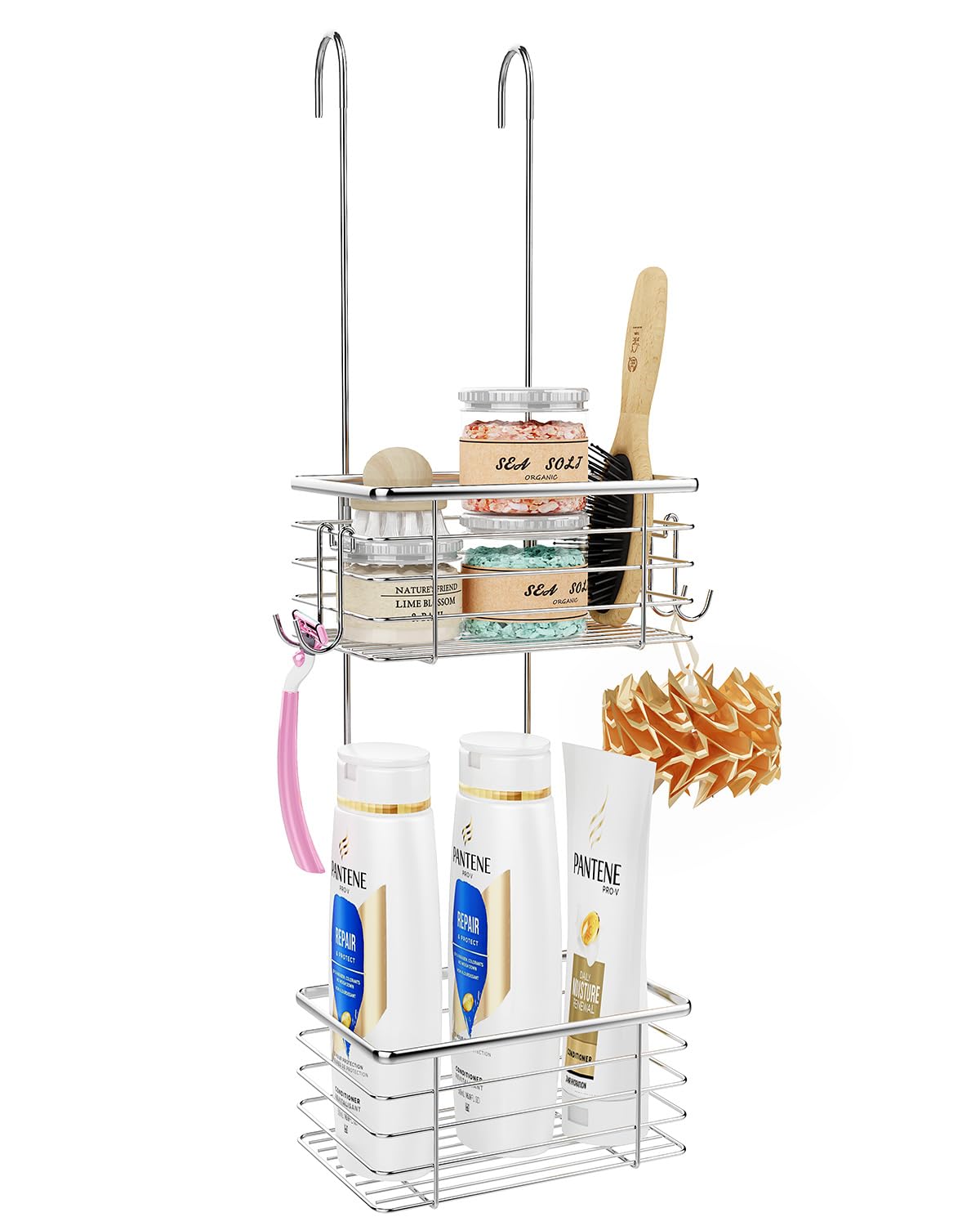 (similar) 2-Tier Shower Caddy, Stainless Steel Bathroom Storage Organizer, Hanging Shower Rack with Hooks