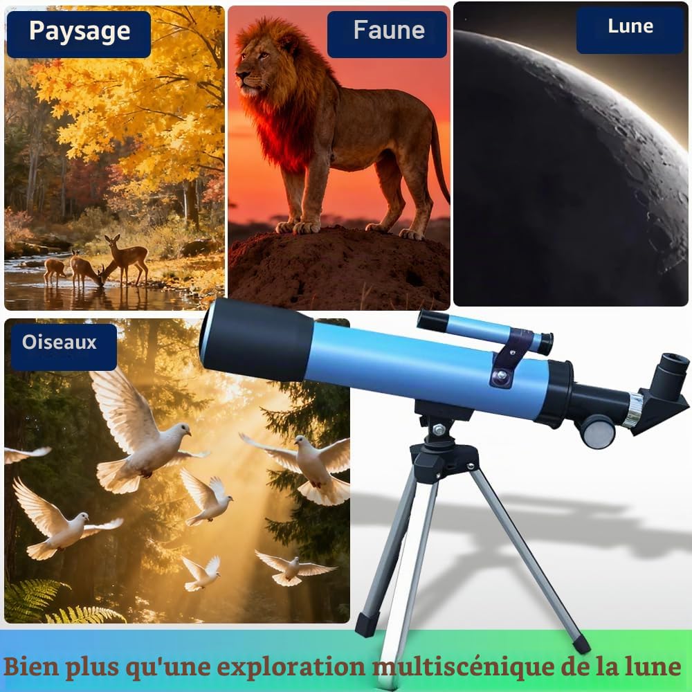 Télescope astronomique 50 mm pour enfants débutant avec trépied 2 oculaires 20X-100X portable