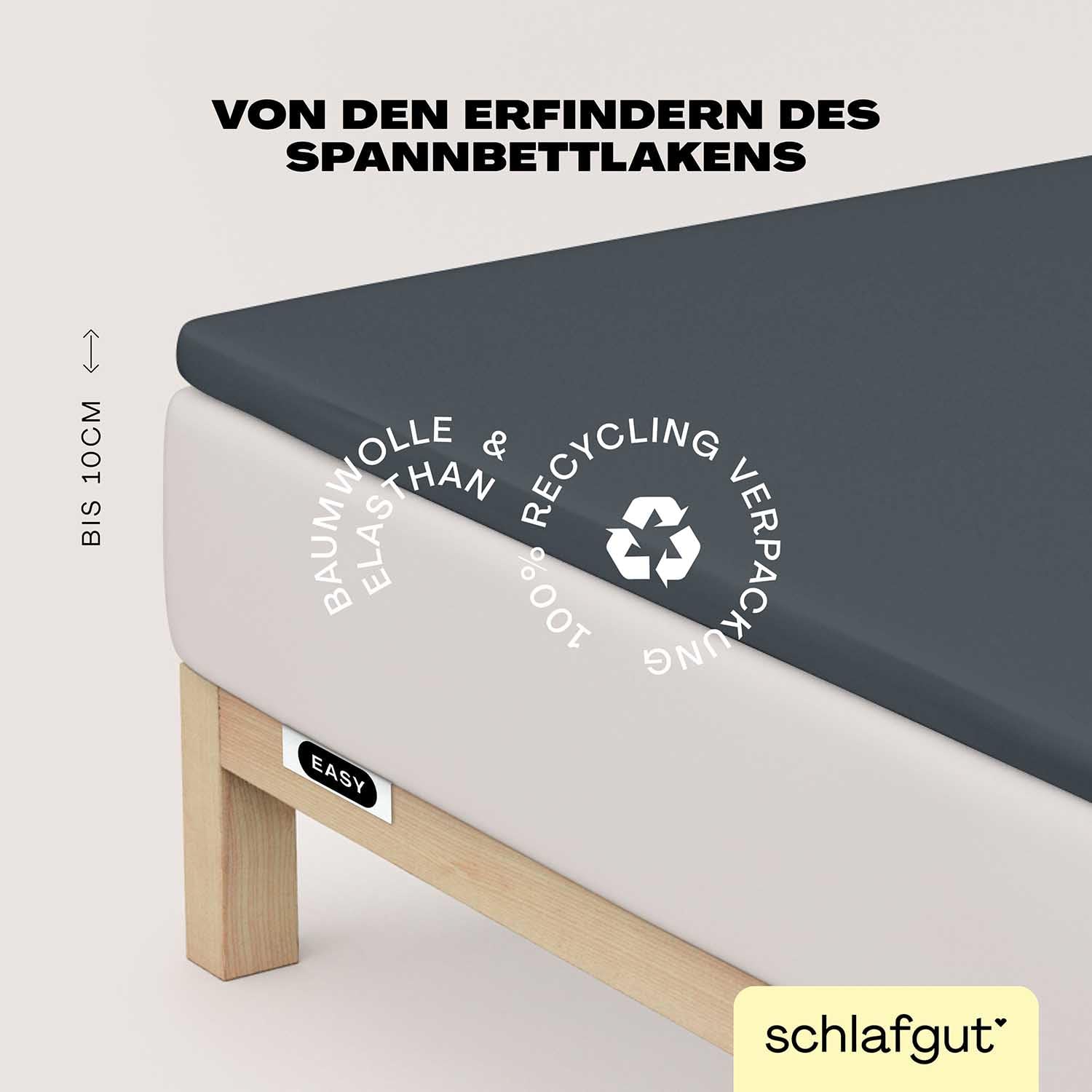 Schlafgut Easy Jersey Elasthan Topper Spannbettlaken 180x200 bis 200x220 Grey Deep, Spannbetttuch aus superweicher Baumwolle mit Elasthan