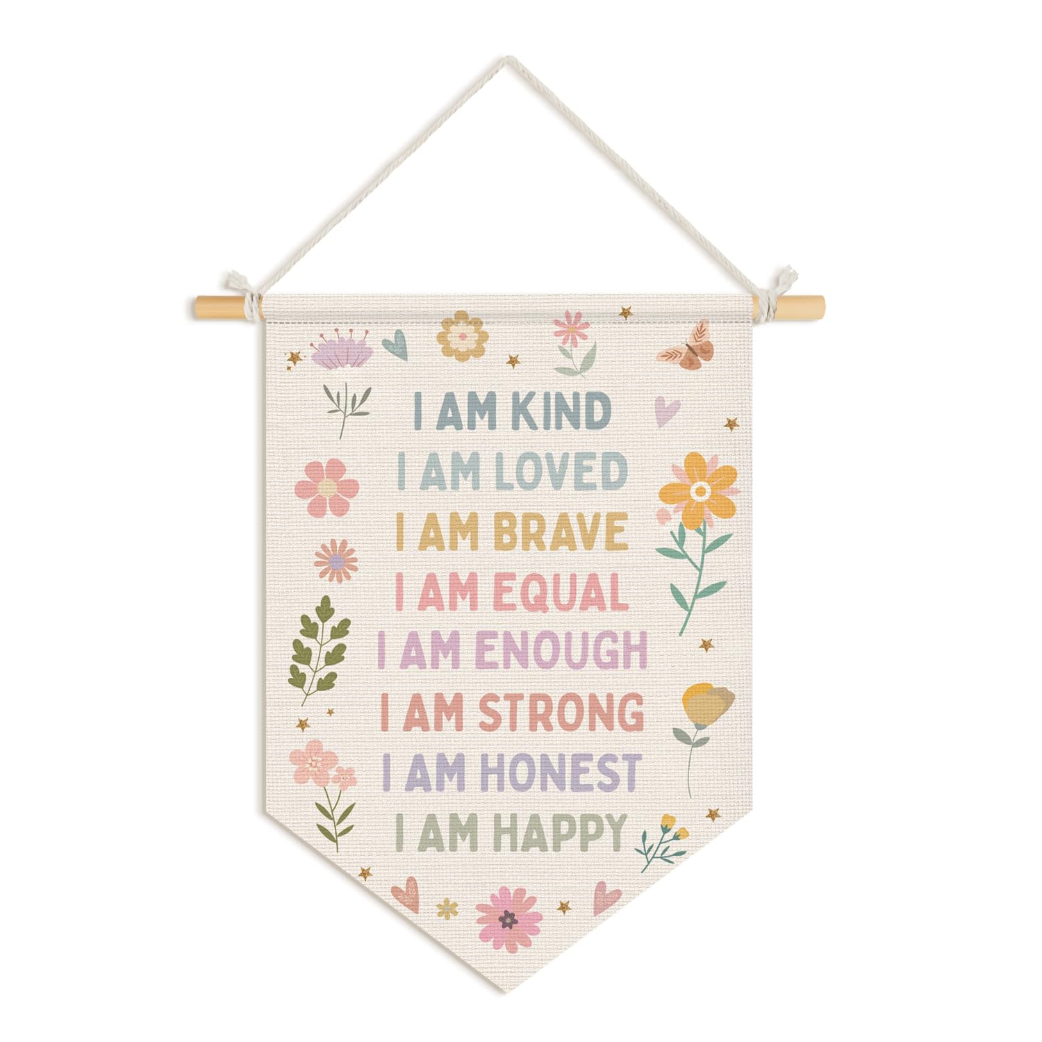 Wheatwin Positive Affirmations Wall Decor, Girl Nursery Decor, Pastel Floral Wall Hanging Pennant Flag Banner for Toddler Baby Girls Room Bedroom Dorm Playroom 15x11 Inch