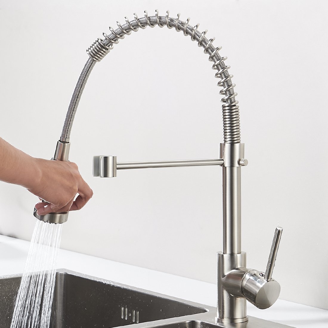 Aimadi Küchenarmatur Mischbatterie Küche Wasserhahn Spiralfederarmatur Küchenspüle Geschirrbrause Spültischarmatur Einhandmischer Ausziehbar Gebürsteter Nickel