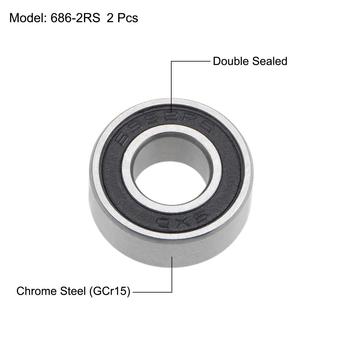 Sourcing Map Roulement à Billes 683-688 Roulements ABEC-3 686-2RS 5Pcs