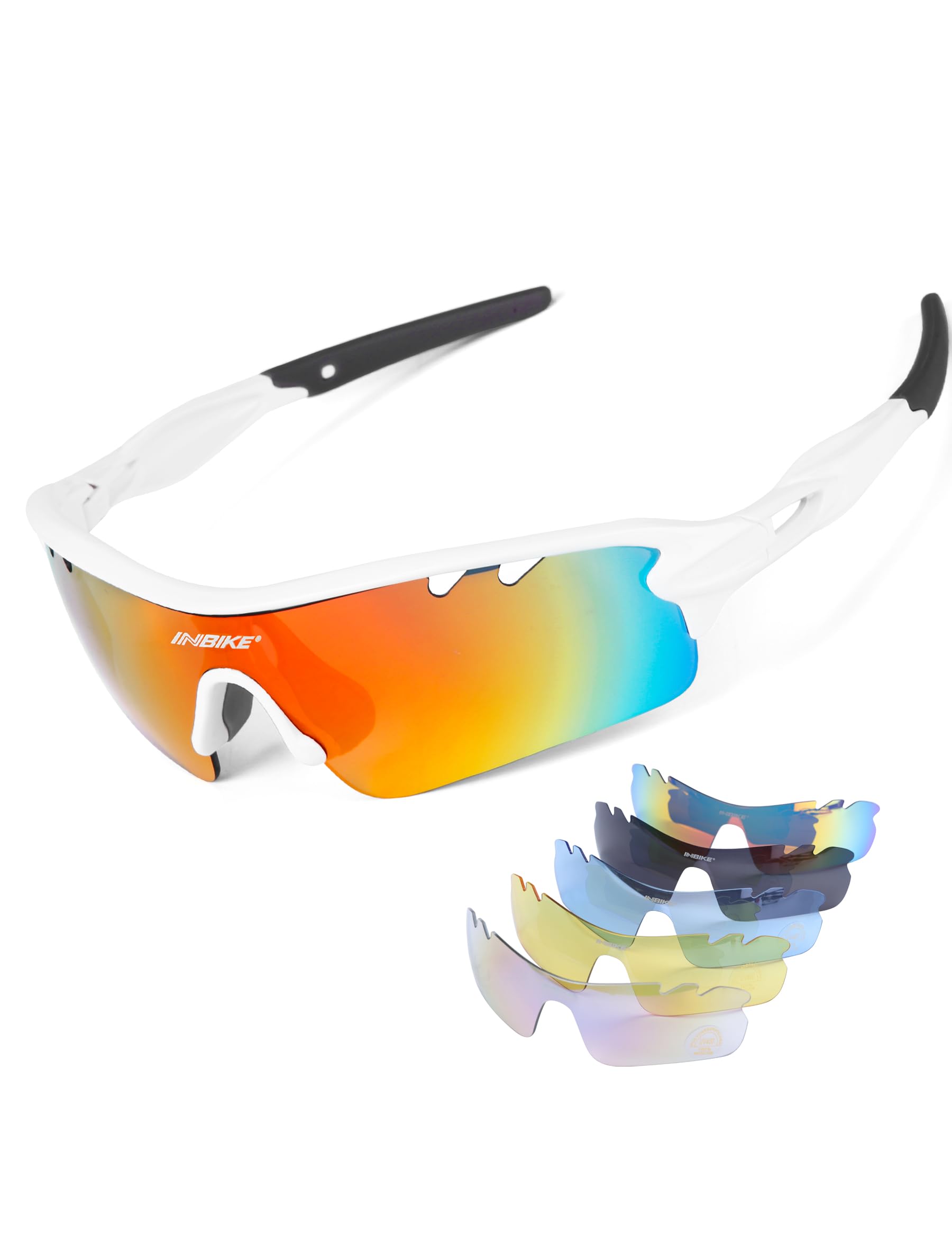 INBIKE Gafas Sol Polarizadas Ciclismo Hombre Mujer con 5 Lentes Intercambiables UV400 Y Montura De TR-90, Gafas Sol Deportivas para Running MTB Bicicleta 100% De Protección UV