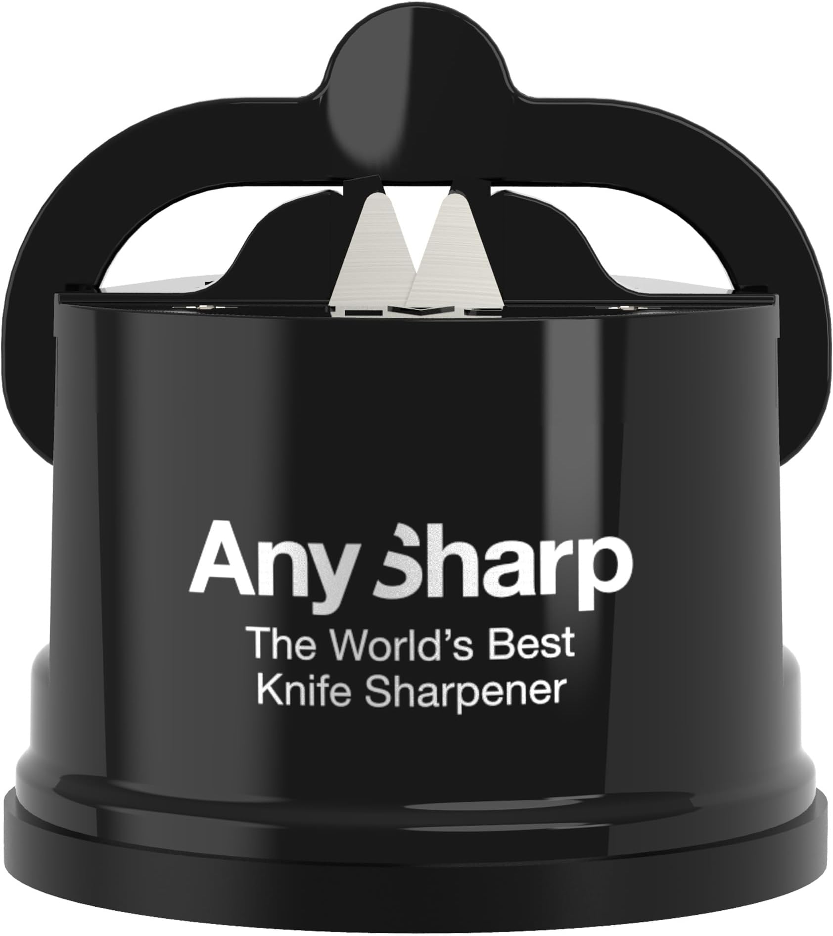 AnySharp – EDITIONS – Hands Free Knife Sharpener - Easy to Use Sharpening Tool with PowerGrip Suction Base and 20-Degree Pre-set Angle - For All Knives: Chef’s, Serrated, and Hardened Steel - Black