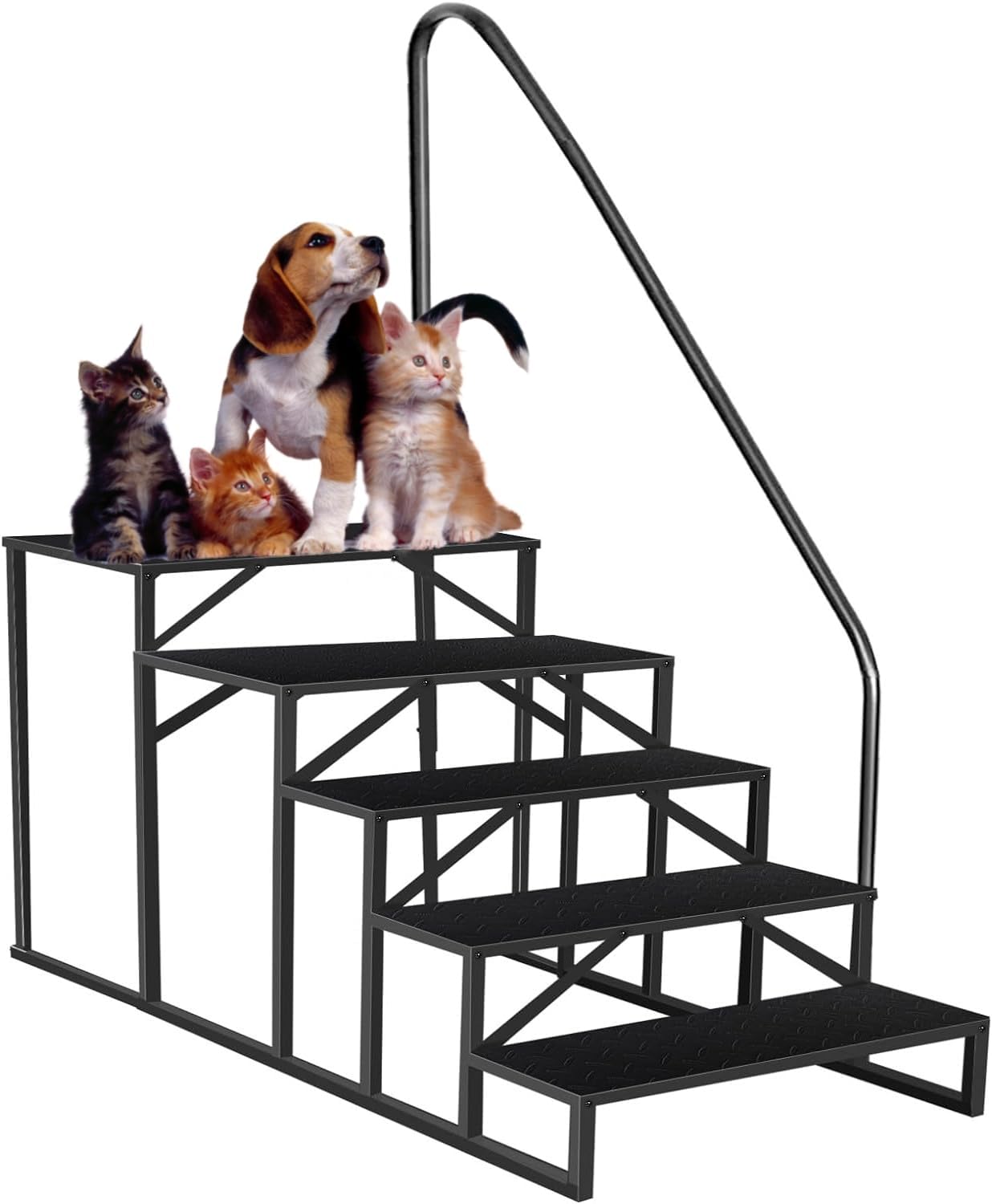 Garvee Escalier externeérieur antidérapant pour Camping-Car – Capacité 300 kg, Portable, idéal Caravane/Spa/Piscine – Marchepied Robuste avec Rampe – Simple Main Courante | 5 marches