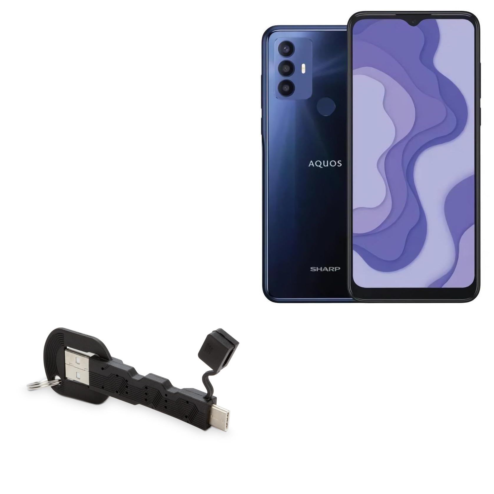 BoxWave Cable Compatible with Sharp Aquos V6 Plus - USB Type-C Keychain Charger, Key Ring USB Type-C to Type-A 8 in USB Cable - Jet Black