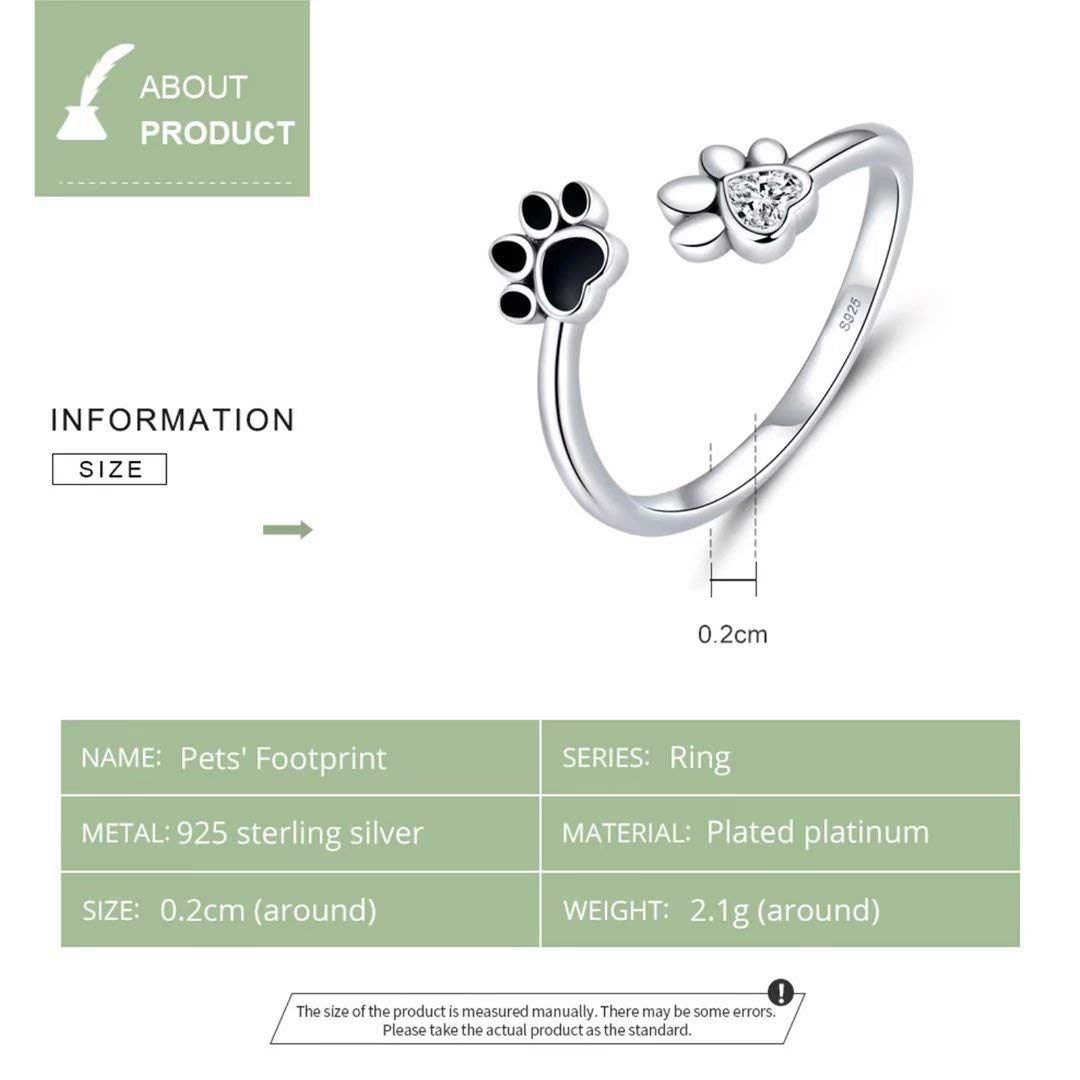 Qings Anello di Apertura Dell'Impronta Dell'Animale Domestico Anello in Argento Sterling 925 Con Zircone Regolabile per Mamma e Moglie