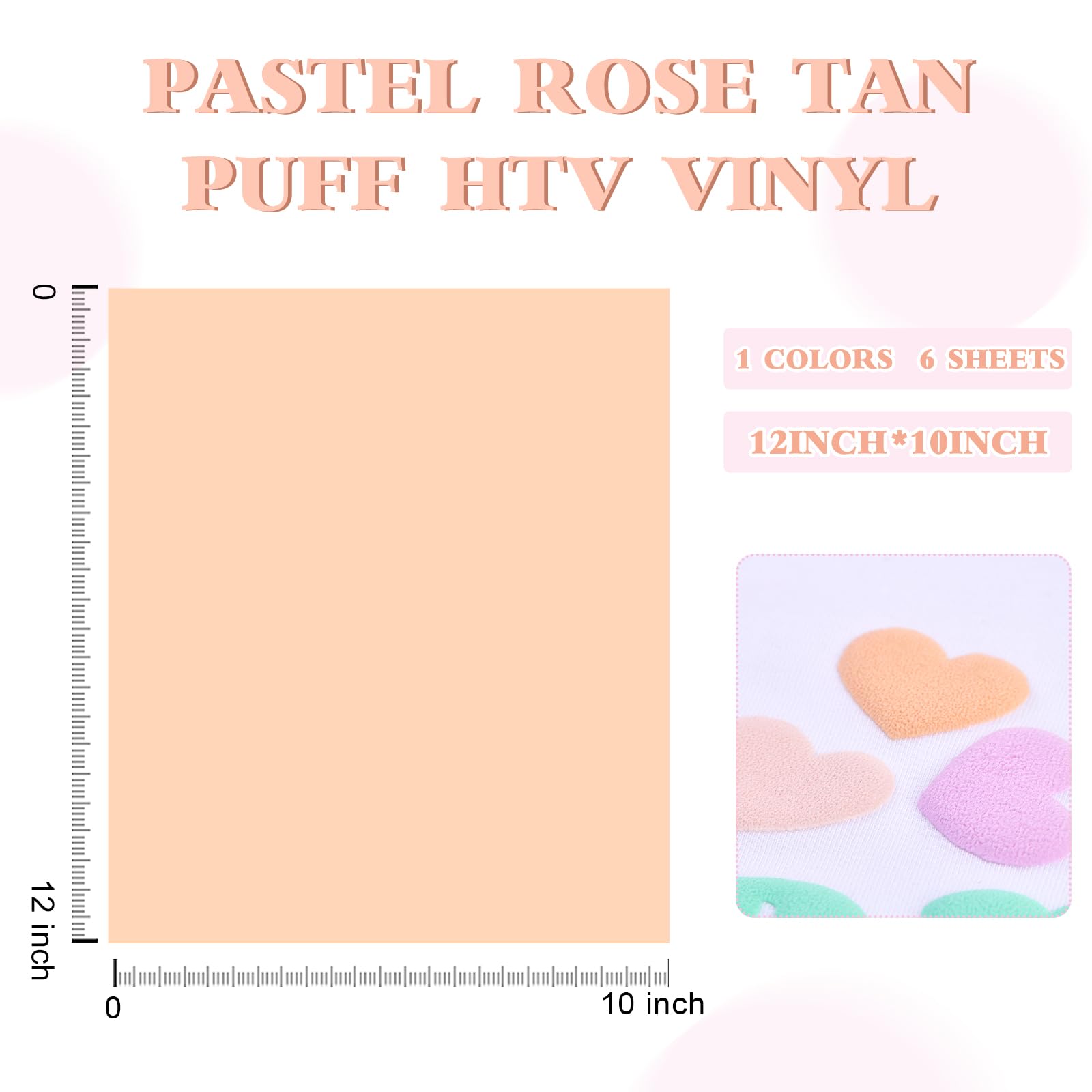 Vinilo de transferencia de calor de color rosa pastel, 12 x 10 pulgadas, 6 unidades, vinilo HTV hinchado de melocotón HTV para camisetas, Puff HTV compatible con Sillhouette Cameo o Cricut