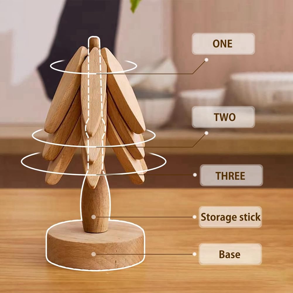 Set Di 3 Sottopentola In Legno A Forma Di Mulino A Vento - Resistenza Al Calore Per Cucina E Tavola, Decorazione Rustica - 4