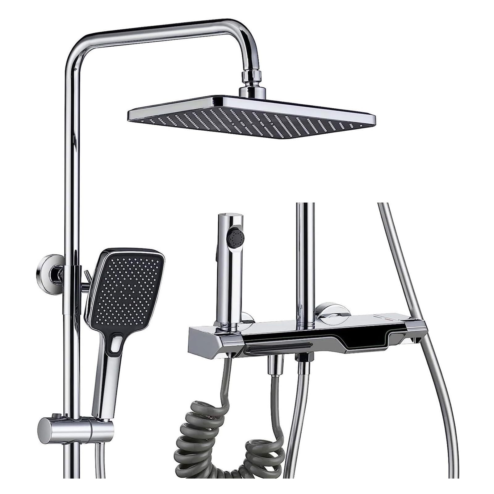 Shower Head Shower System with Tub Spout, Shower Faucet Set Wall Mount Shower Combo Set Height Adjustable Rain Shower Head(Chrome)