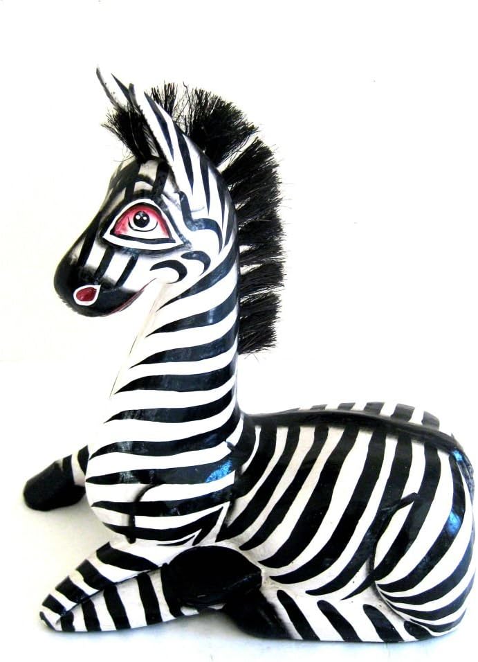OMA Zebra Statue Wooden Hand Crafted Sitting Zebra Figurine