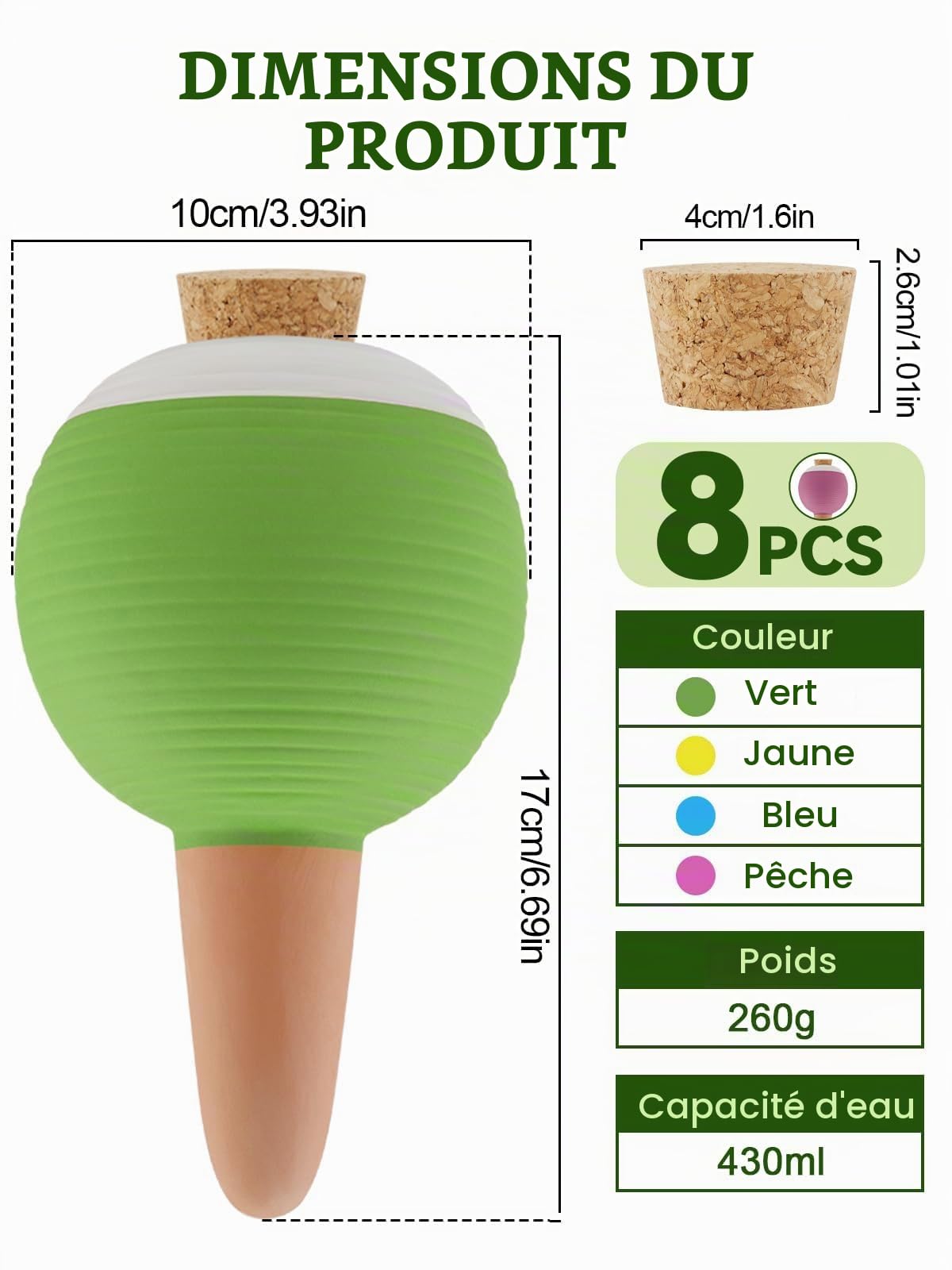 Kalolary 8 Pcs Irrigation Goutte à Goutte Kit 4 Couleurs | Grands Globes d'arrosage pour Plantes, Pointes d'arrosage Systèmes D'irrigation Automatique pour Plantes Jardin, Extérieur
