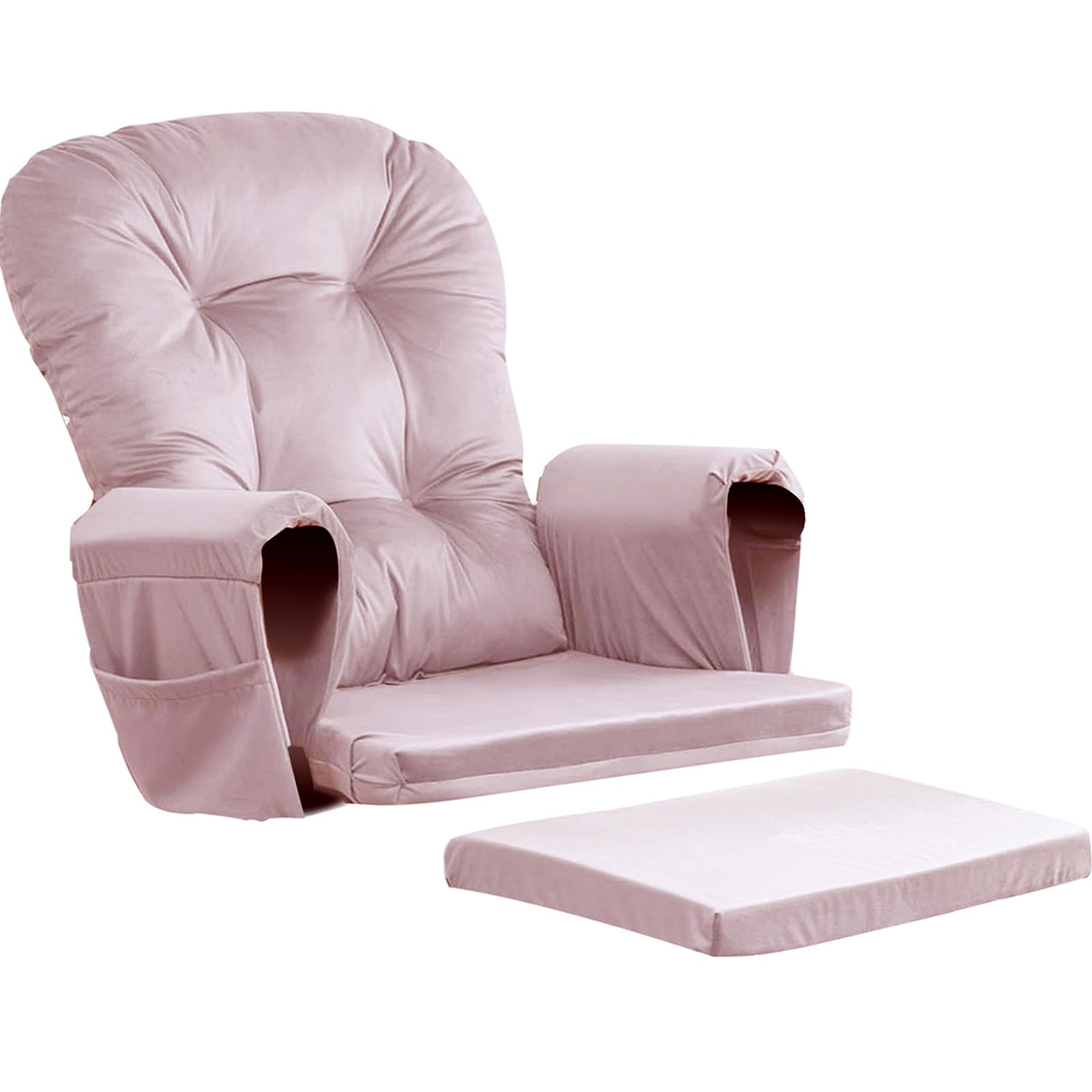 Osunnus 5PCS Glider Rocker Replacement Cushions Thick Soft Velvet Glider Cushions Replacement Set with Ottoman Cushion and Storage Pockets, Light Pink
