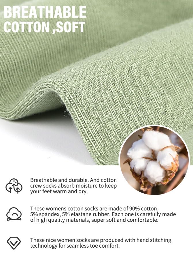 Image of FGZ Women's Crew Socks 5 Pairs Soft Combed Cotton,Breathable Everyday Casual Socks for Women