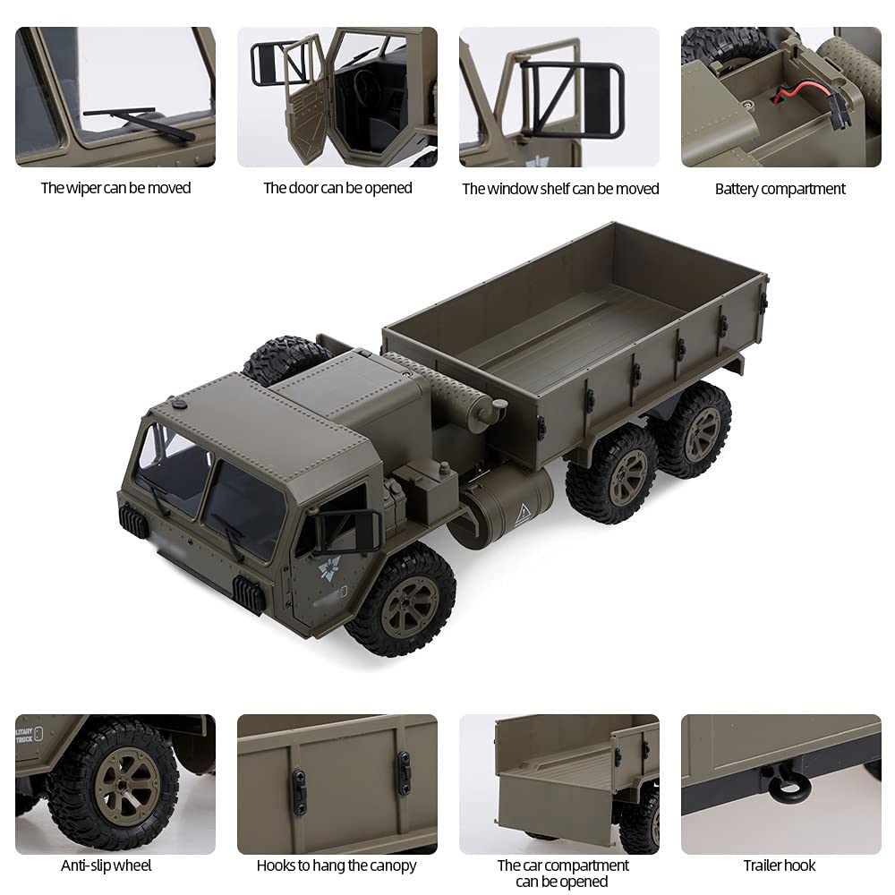 Genérico Camión RC Todoterreno 6wd con Función De Transporte, Carrocería Antiexplosión, Faros Led Y Neumáticos Huecos para Terrenos Difíciles