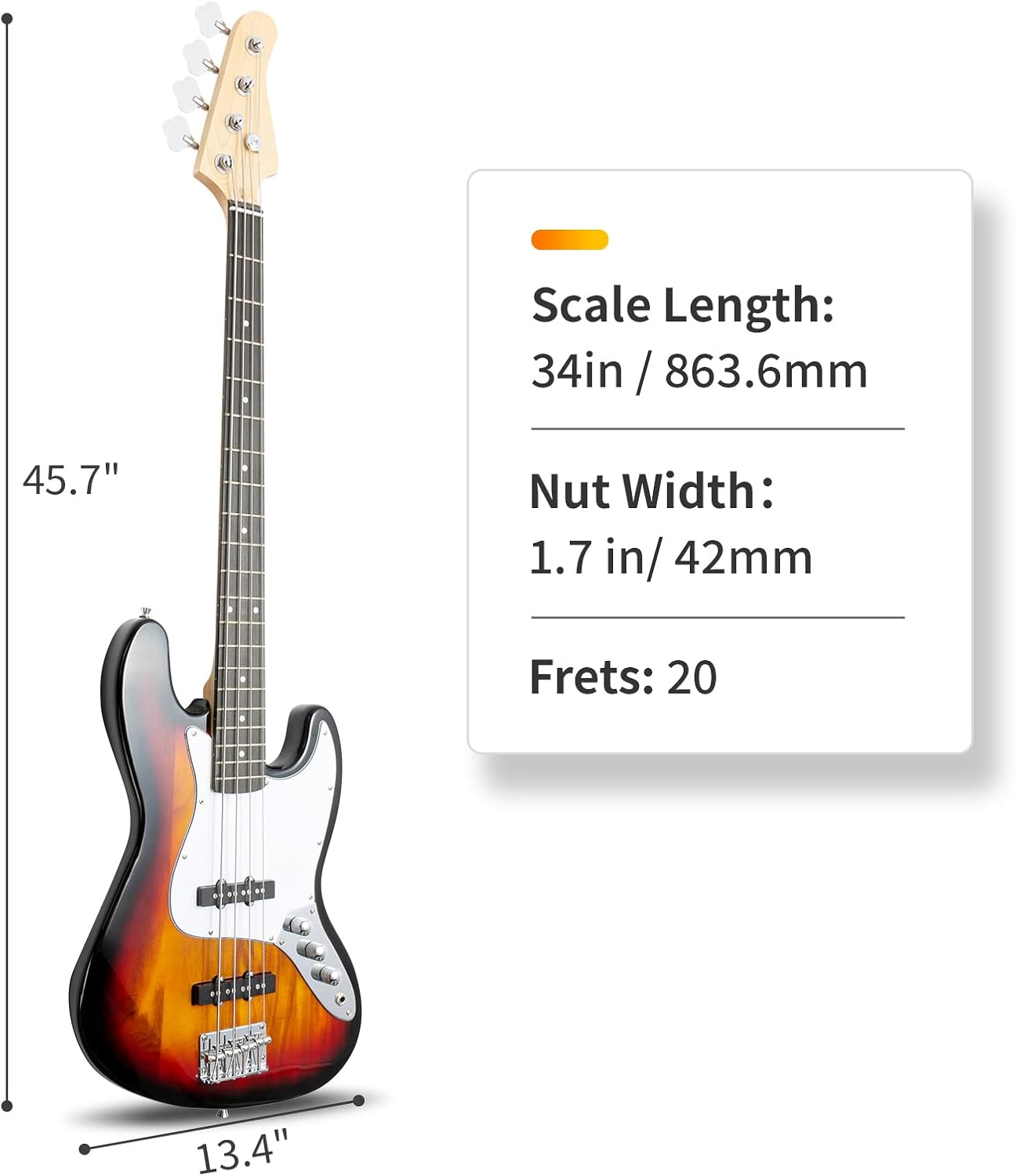 Ktaxon Electric Bass Guitar with 20Watt Amplifier, 4 String Right Handed Electric Bass Kit for Beginner & Professionals W/a Bag, Shoulder Strap, Guitar Pick, Wrench Tool(Brown Sunburst)