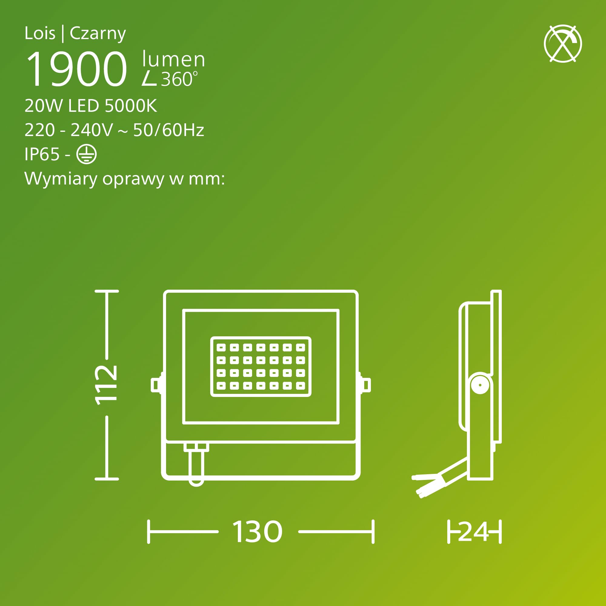 Philips Lois Zewnętrzna Lampa Floodlight, 20 W, 5000 K, Czarna
