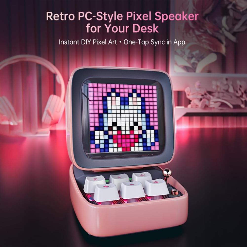 Ditoo-Pro Retro Bluetooth Tragbarer Lautsprecher DIY LED-Anzeigetafel, Süßes Geschenk für die Wohnkultur, Pixelkunst