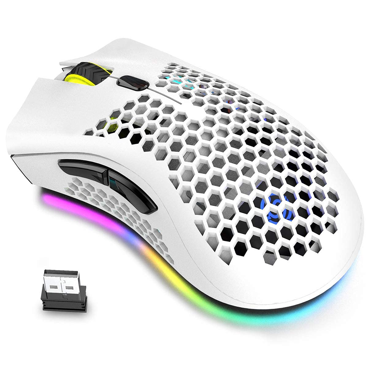 Wireless Lightweight Gaming Mouse, Ultralight Honeycomb Mice with RGB Backlit, Adjustable DPI, Bluetooth 2.4G Wireless Rec...