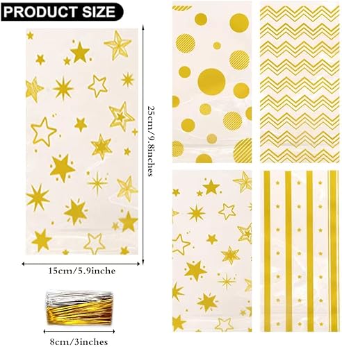 Miniatura 2 de Bolsas rectangulares reutilizables de plástico dorado con lazos giratorios, 100 unidades, 5.9 x 9.8 pulgadas, perfectas para vacaciones, cocina,