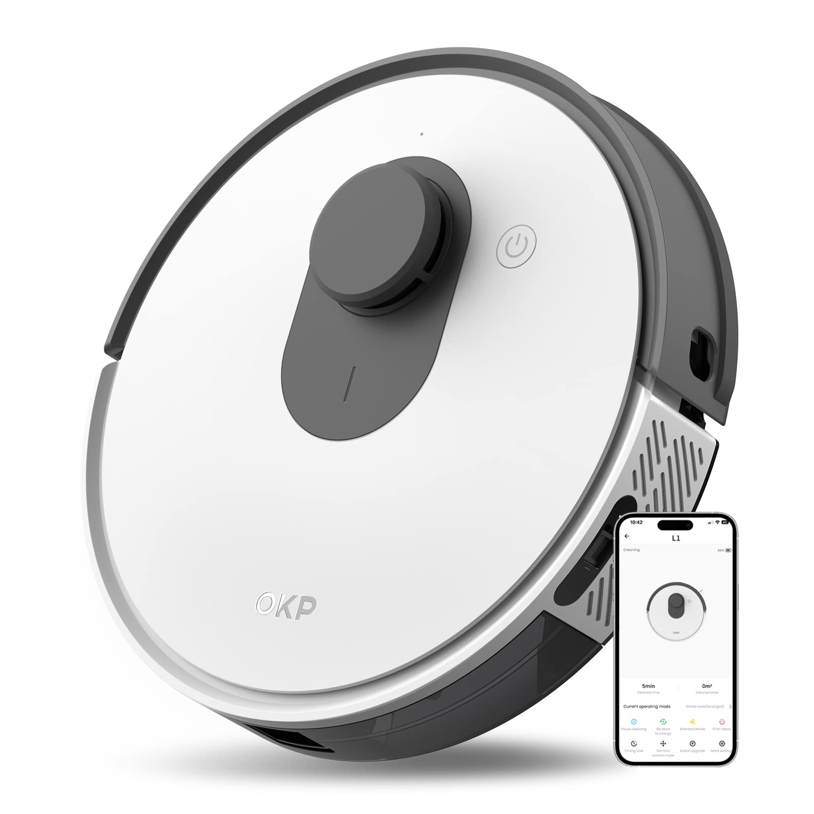 Photo 1 of **MISSING DOCKING STATION AND WON'T CONNECT TO WIFI** OKP Life Lidar Robot Vacuum Cleaner 4000Pa Suction Power, No-Go Zone, LiDAR Navigation, Smart Mapping Home Robotic Vacuum, Self-Charging, Wi-Fi/APP/Alexa Control, for Pet Hair, Carpet, Hard Floor