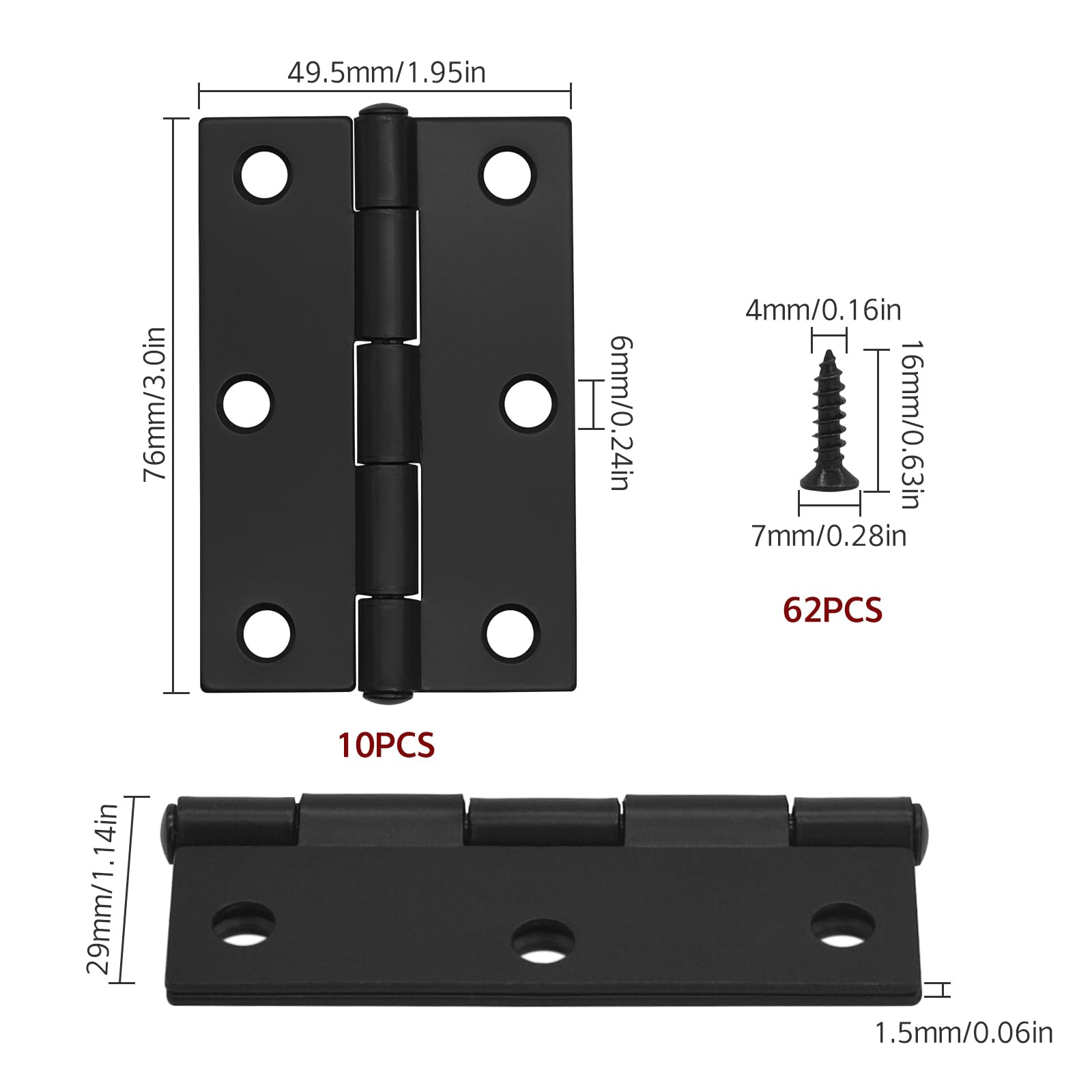 Bisagras de puerta 10 piezas-75mm(3 inch) Armario Puerta Bisagras de plata con de Tornillos interior para el hogar Muebles de madera Bisagra de la puerta (negra, 75x48mm/3 Inch - 10pcs)