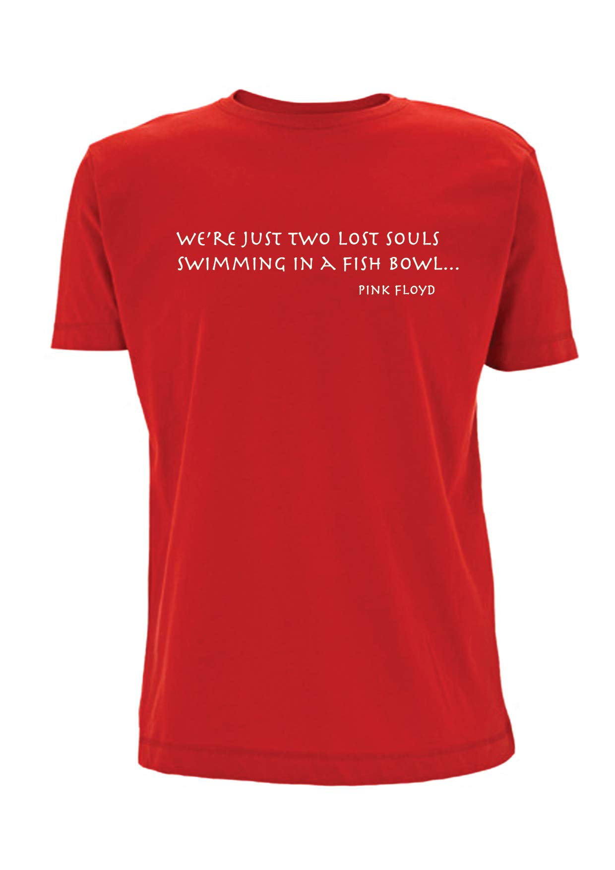 Time 4 Tee T Shirt Wish You were Here Lyrics We're just Two Lost Souls Swimming in a Fish Bowl Song Quote Band gig Music Lyric (Medium, Red)