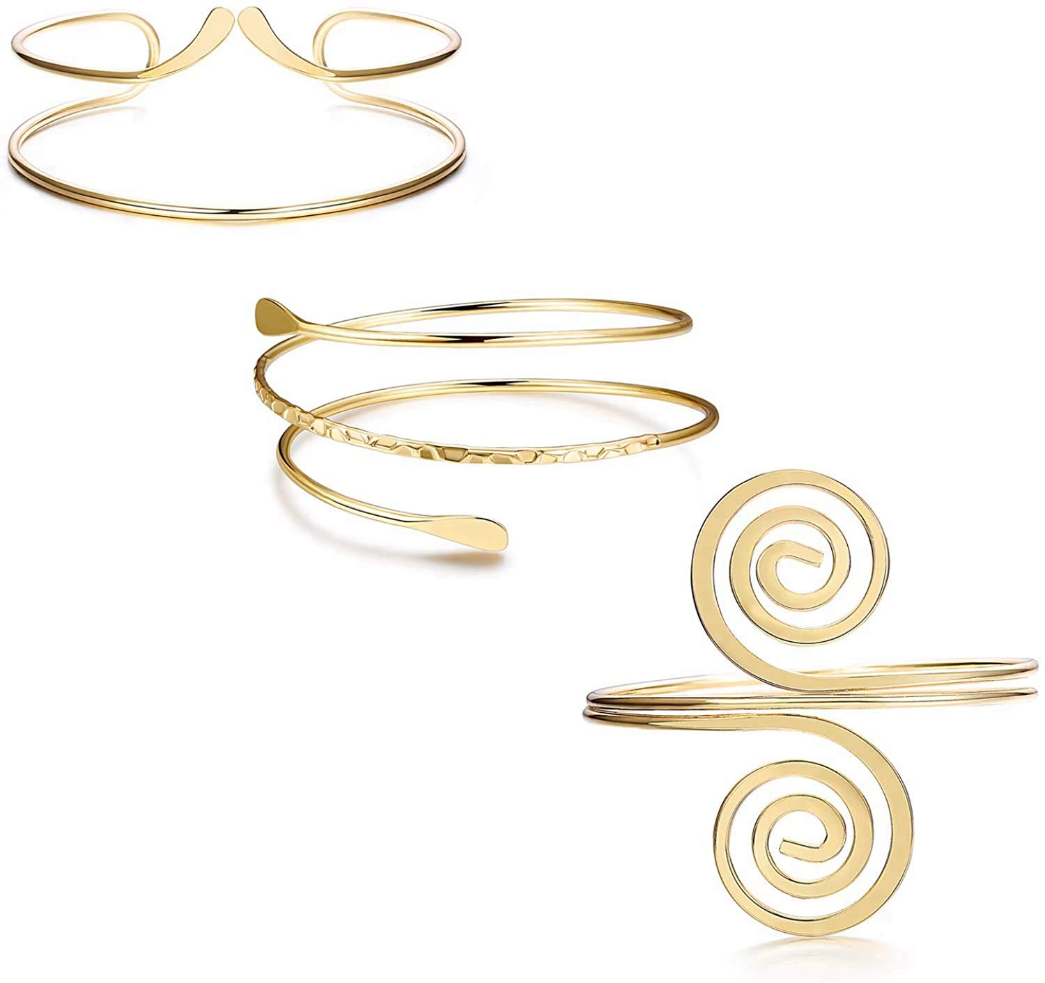 Finrezio 3 Piezas Moda Brazo Abierto Superior Brazalete De Oro De La Oro Brazalete Mujeres En Espiral De La Serpiente Boho Chic Brazalete Punky