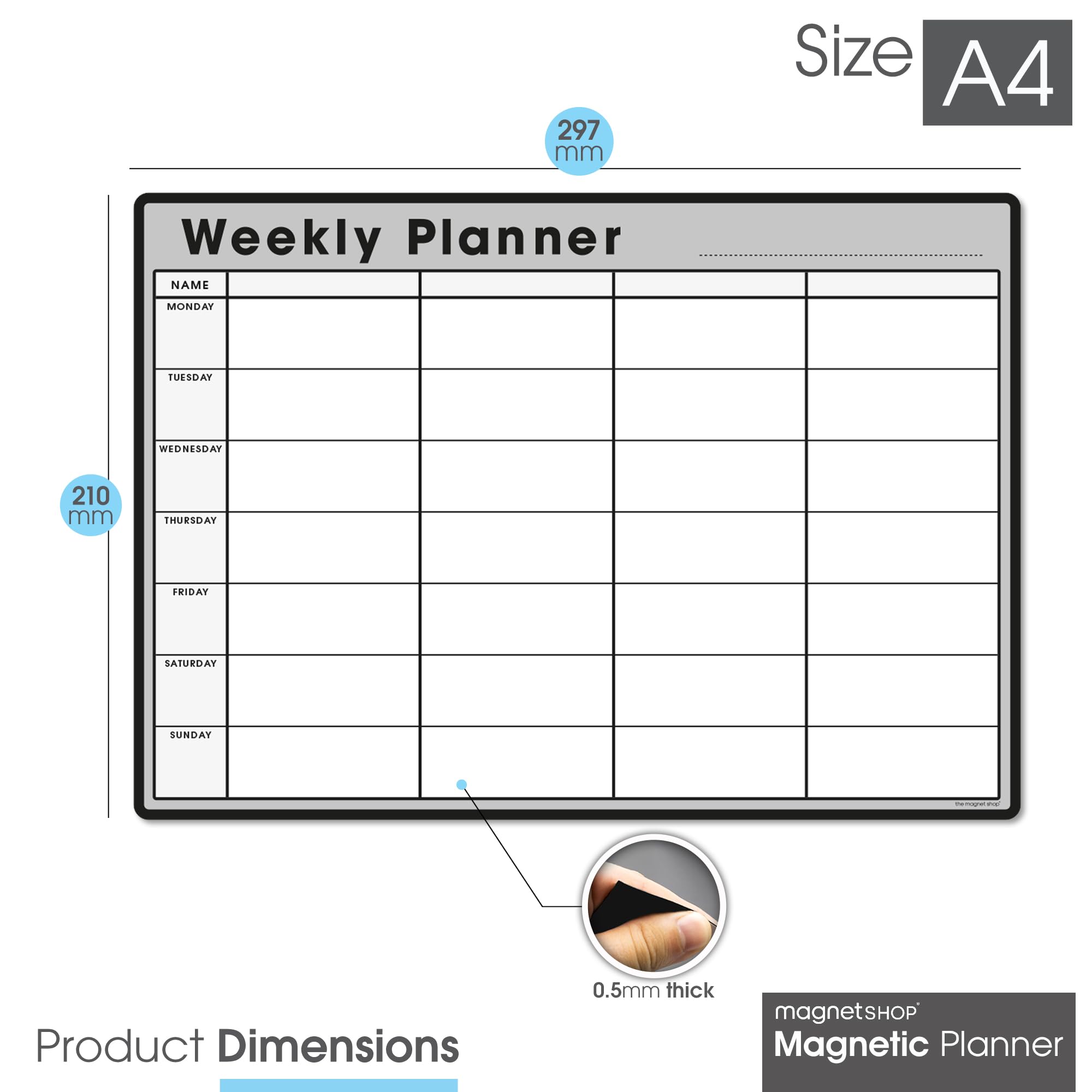 TMS Planificador semanal nevera 297 x 210 mm calendario magnética borrado seco