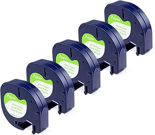 Compatible Dymo Label Maker Refill Replace for Dymo LetraTag Refills 91330 White Paper 1/2" x 13' (12mm x 4m) Label Maker Tape for DYMO Letra Tag Label Makers LT-100H LT-100T 200B, Black on White, 5P