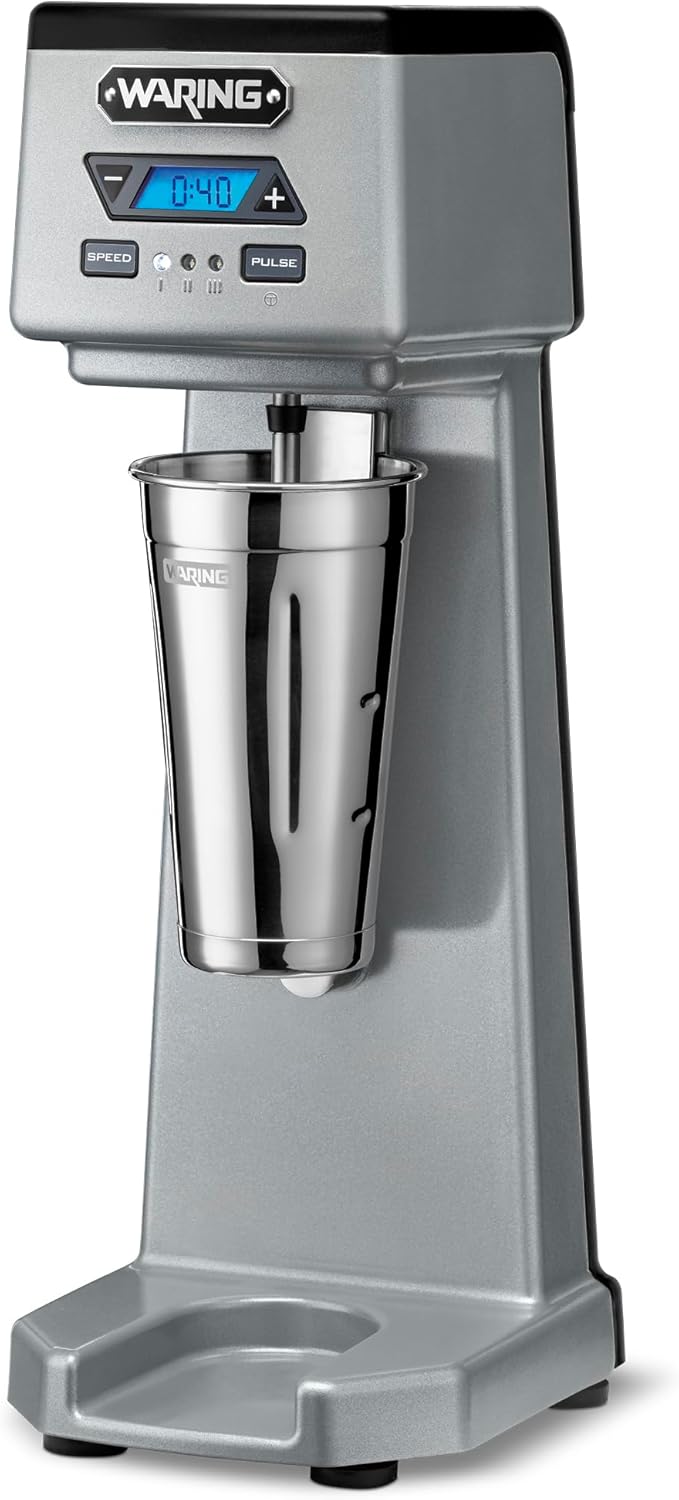 Waring Commercial WDM120TX Heavy-Duty Single 1Hp Spindle Drink Mixer with Countdown Timer, Digital Display, Automatic Start/Stop, 120V, 5-15 Phase Plug, 22" x 9" x 10.38" Single Spindle - WDM120TX