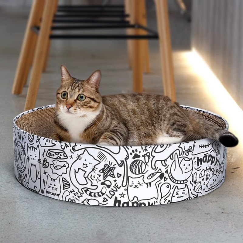 Dog Trust Cat Scratcher, Oval Corrugated Cardboard Scratch Pad, Round Cat Scratching Lounge Bed, Durable Recycle Board for Furniture Protection, Cat Scratcher Bowl, Cat Kitty Training Toy