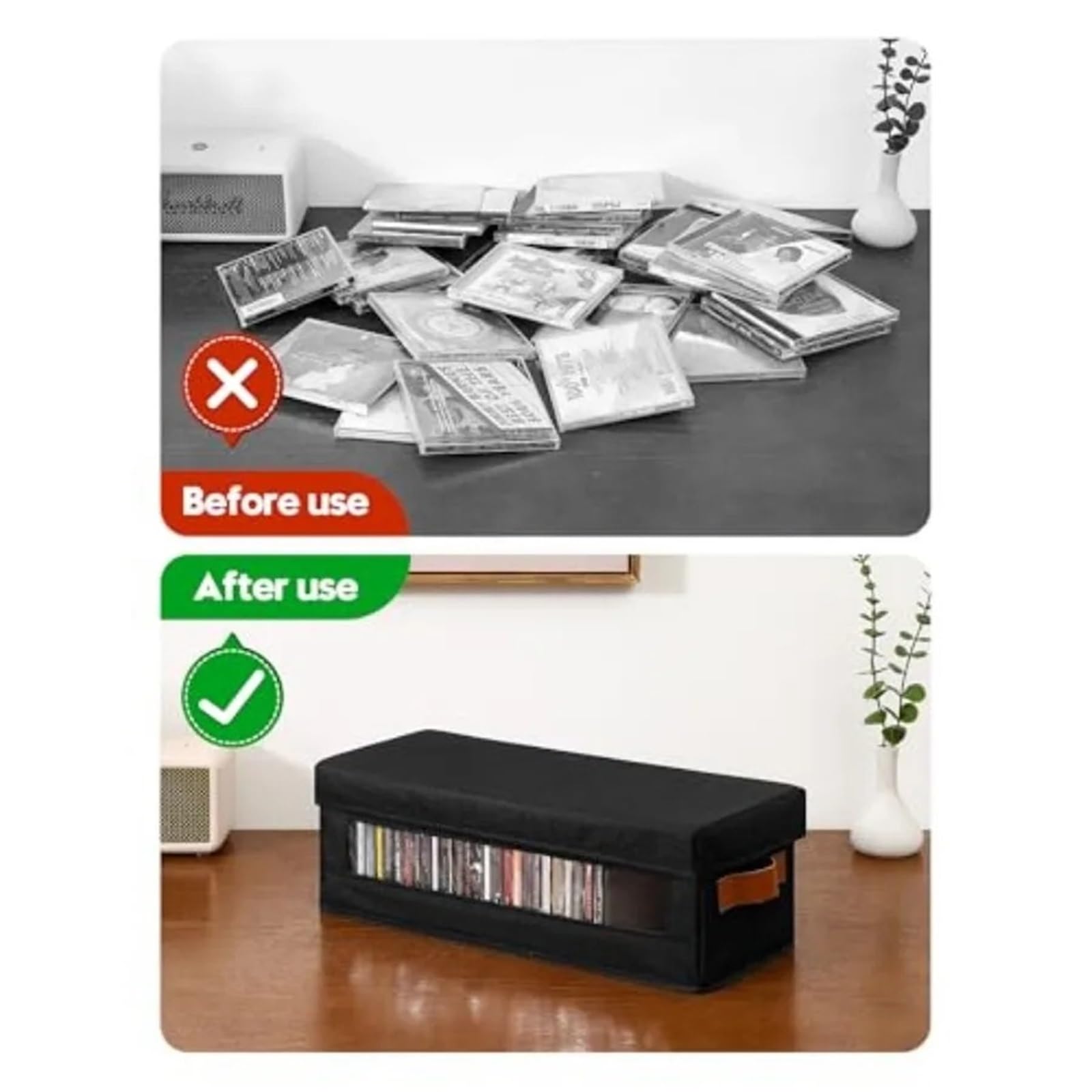 Borsa porta CD in tessuto, Scatola porta CD con impilabile finestra visibile