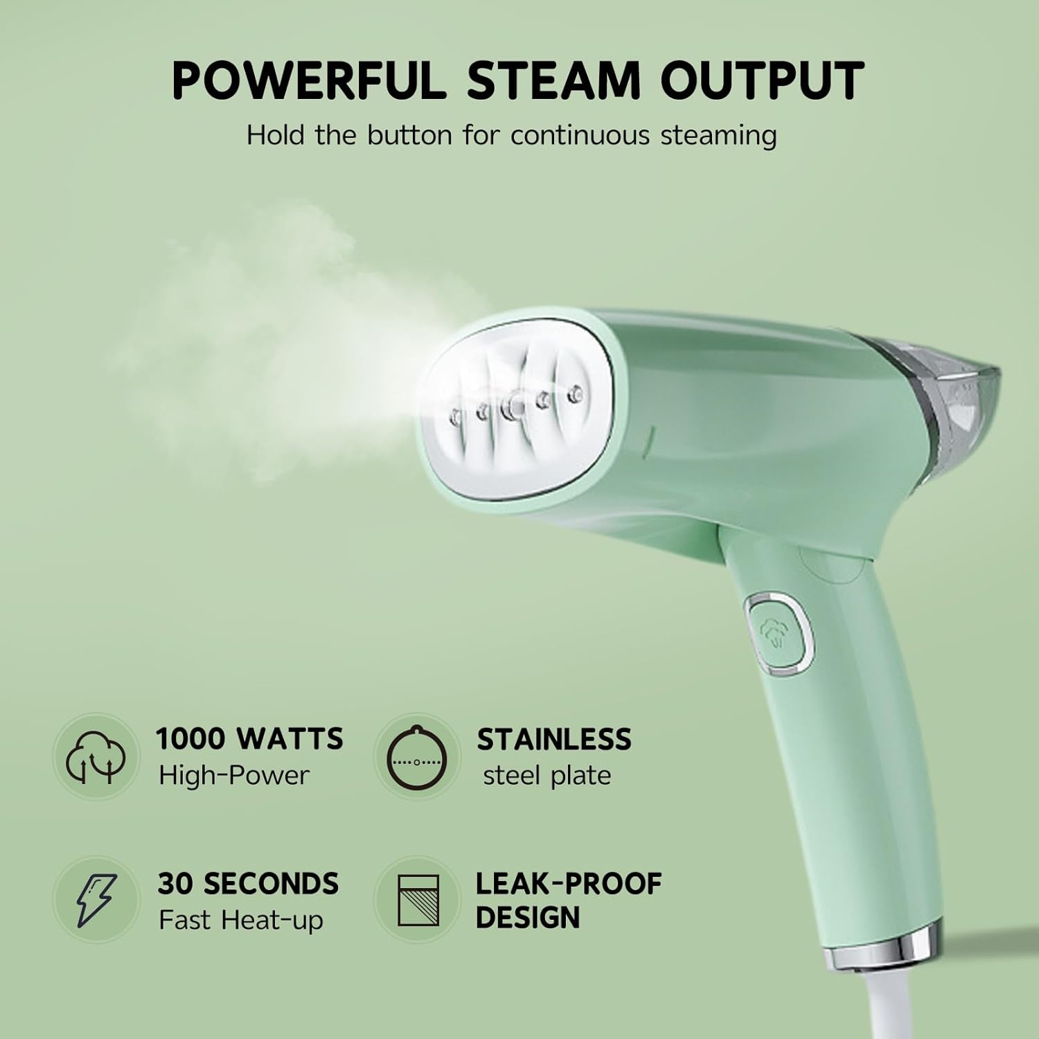 Steamer for Clothes, Foldable Handheld Steamer, 1000W Fabric Wrinkle Remover with Brush & Measure Cup& travel bag Lightweight Fabric Steam Iron for Home and Travel (Green)