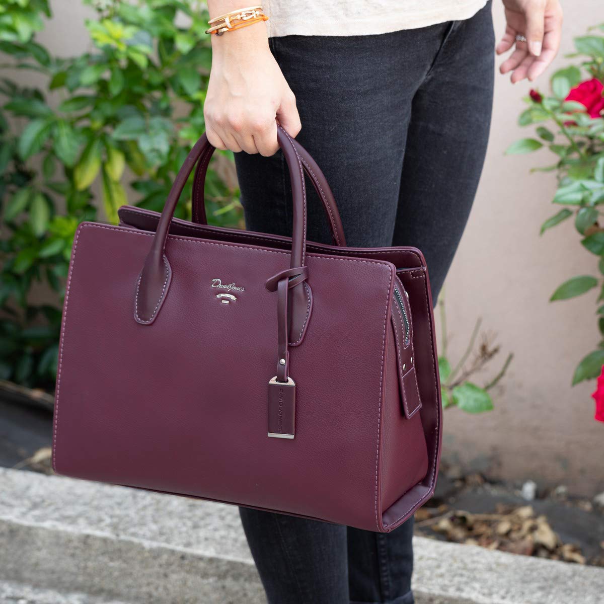 David Jones - Bolso de Mano Grande Mujer - Señora Tote Shopper Piel Cuero PU - Bolsos de Hombro Bandolera Múltiples Bolsillos - Trabajo Moda Asa Superior - Rosa