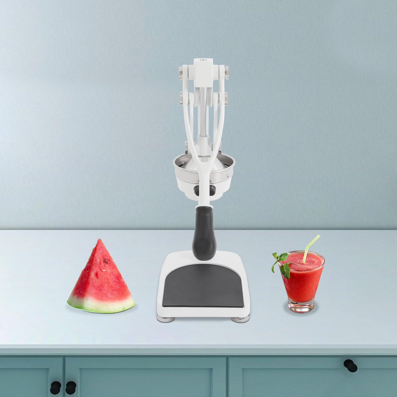 Manuelle Saftpresse Edelstahl, Zitruspresse Hebel, Obst Entsafter Profi, Doppel Presskopf Ohne Strom, Handentsafter Küche Zuhause Bar, 500ml Messbecher, Stabiler Stand, Leicht Reinigung