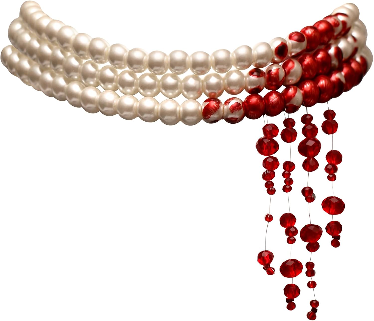 Flyonce Dripping Blood Choker Necklace, Cream Imitation Pearl Vampire Kiss Necklaces Halloween Bloody Costume Jewelry for Cosplay Party