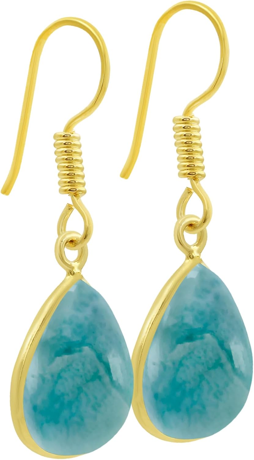 14K Yellow Gold Plated & Silver Plated Natural Gemstone Dangle Earrings for Women - Pear Shape Light Weight Trendy Birthstone Handmade Dangle & Drop Earrings Jewelry - Gifts for Her