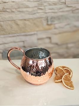 Copper Mule Mugs Set of 2, 16 oz Hammered Finish Drinkware for Moscow Mule Cocktails, Ecru - Bright Copper