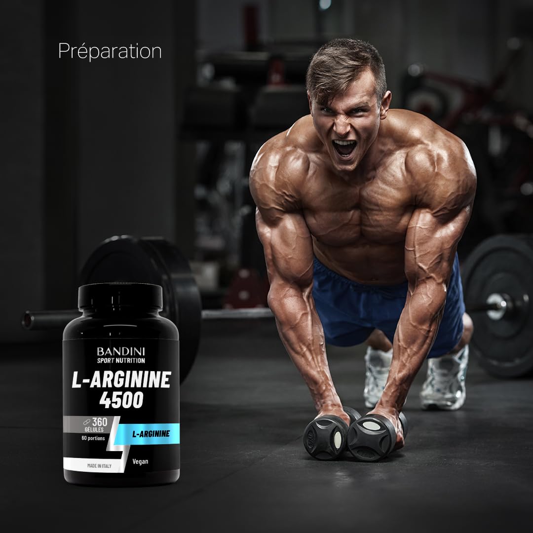 Bandini® L-Arginine 360 Gélules Véganes, Poudre d'Arginine pure HCL | 4.500 mg par dose journalière, Hautement Dosé - Fabriqué par Fermentation Vegetale, 100% Végétalien, Sans Additifs et OGM