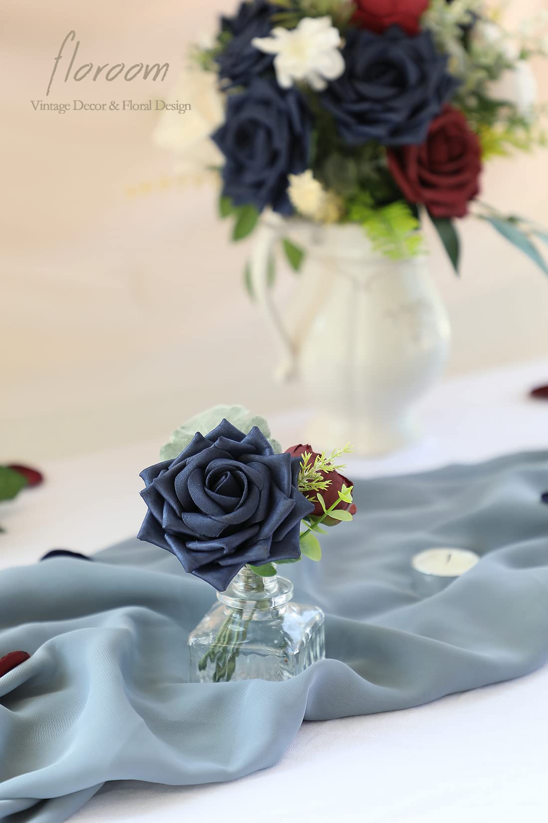 Amazon｜floroom 造花 16個 3.5インチ リアルな外観 ネイビーブルー