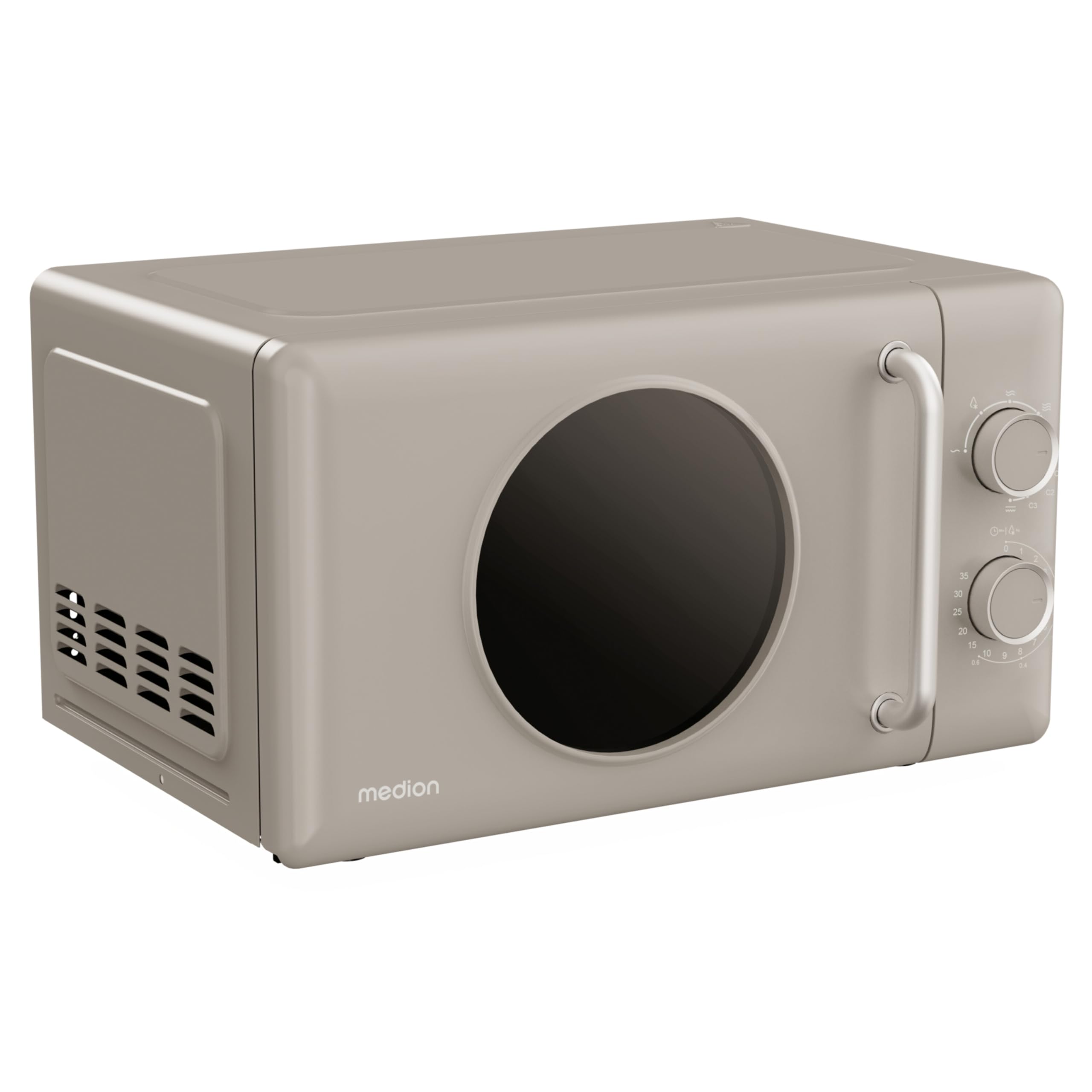 MEDION Retro Mikrowelle mit Grill klein (20 Liter kompakt, 800 Watt, 5 Mikrowellenstufen, 3 Kombi Programme, Timer, Auftaufunktion, MD100119) sand beige